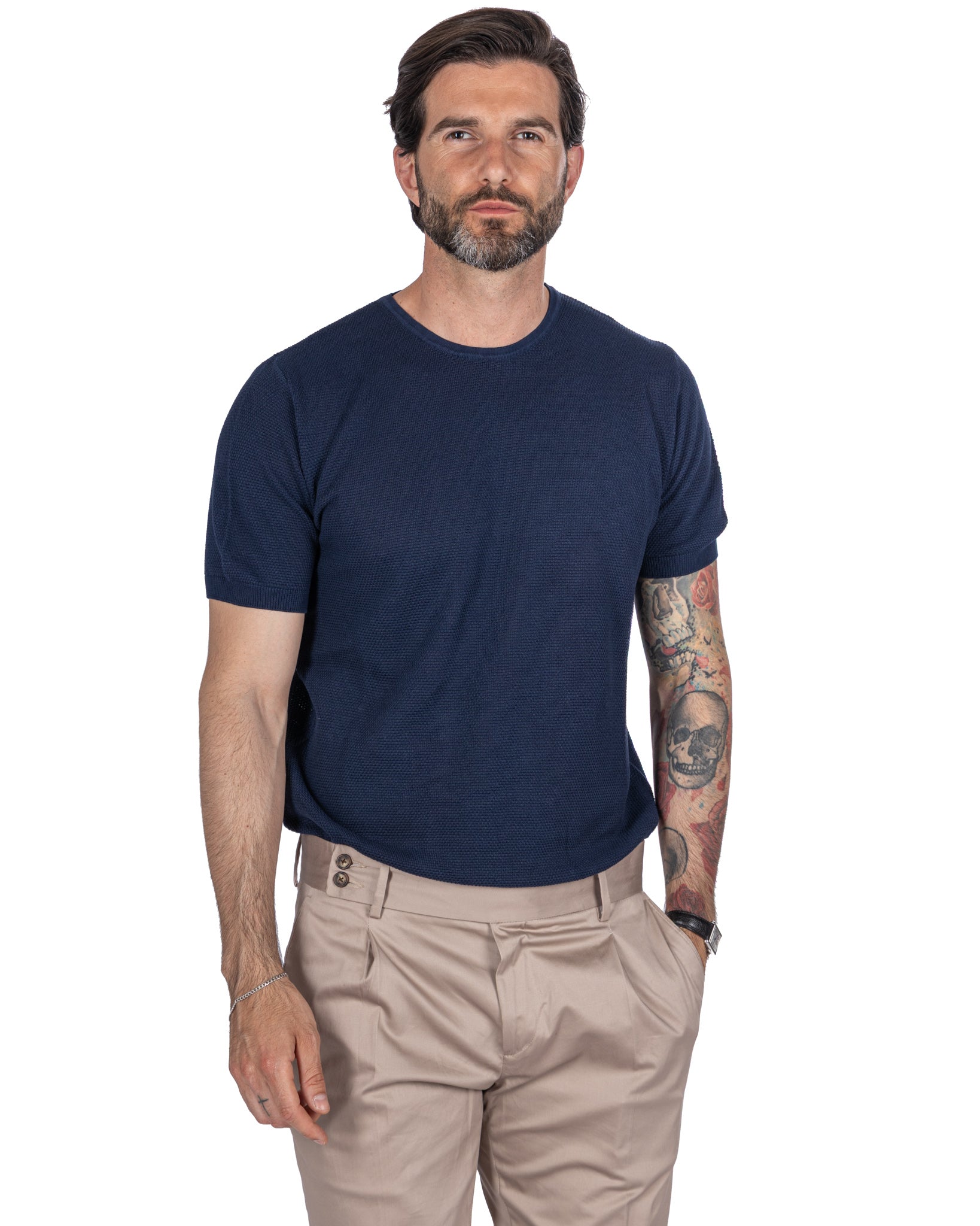 Luciano - t-shirt en maille nid d'abeille bleu