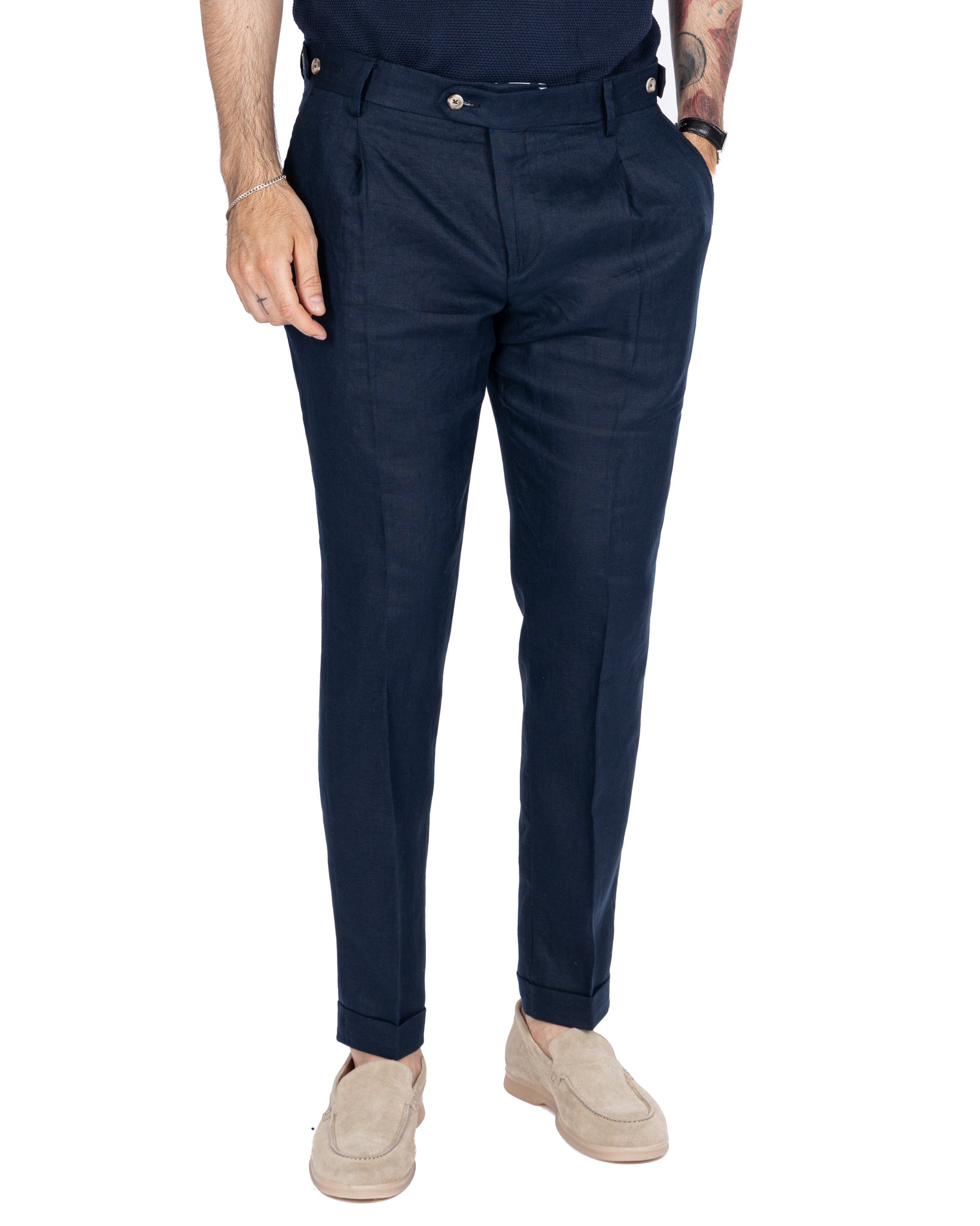 Lev - pantalone in puro lino blu