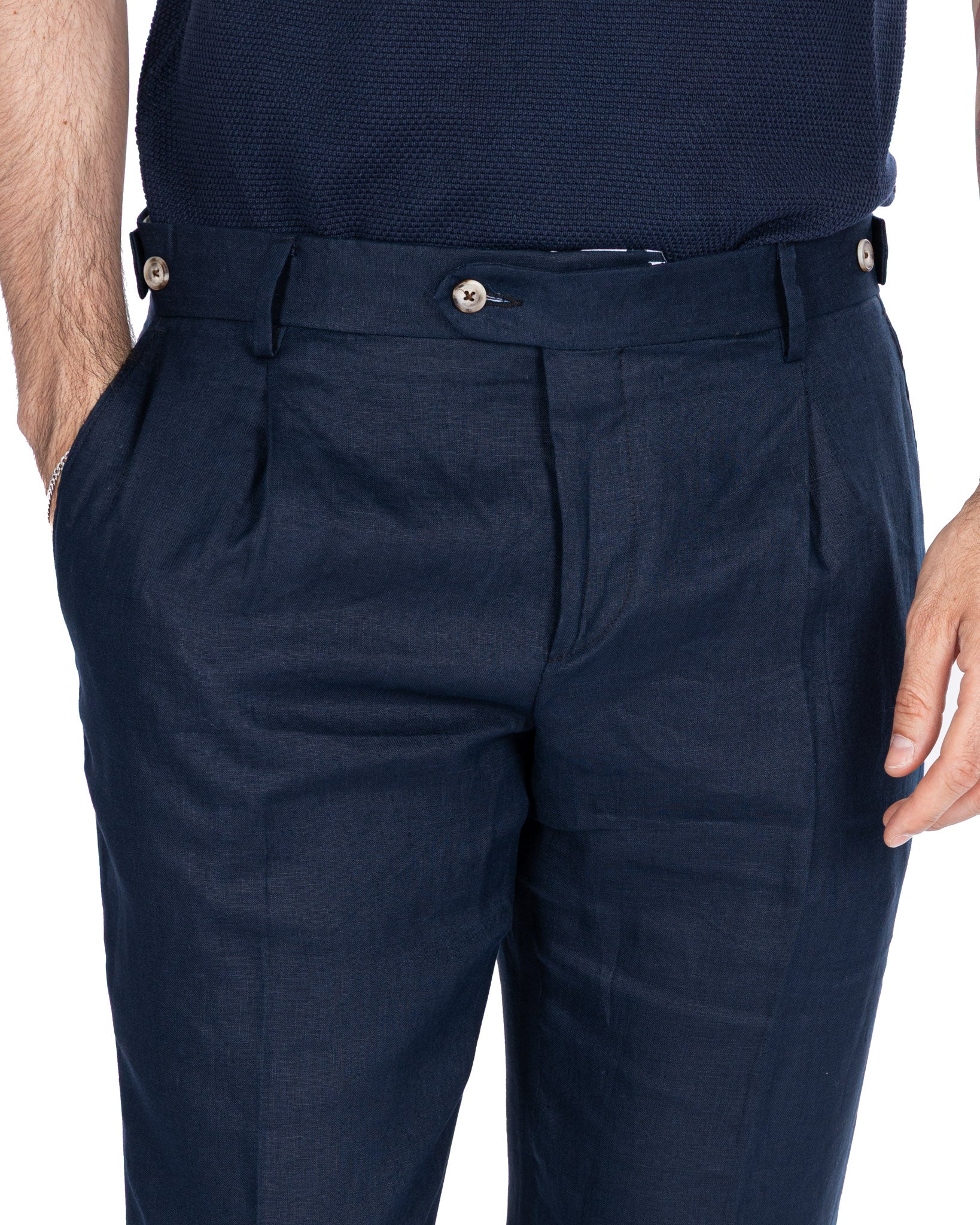 Lev - pantalone in puro lino blu