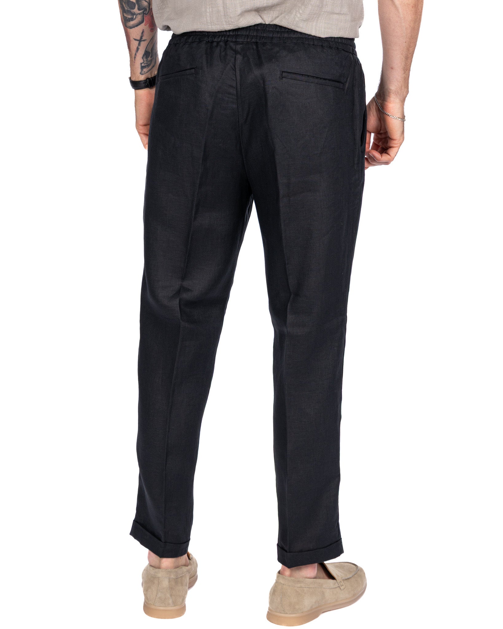 Cary - pantalaccio in puro lino nero