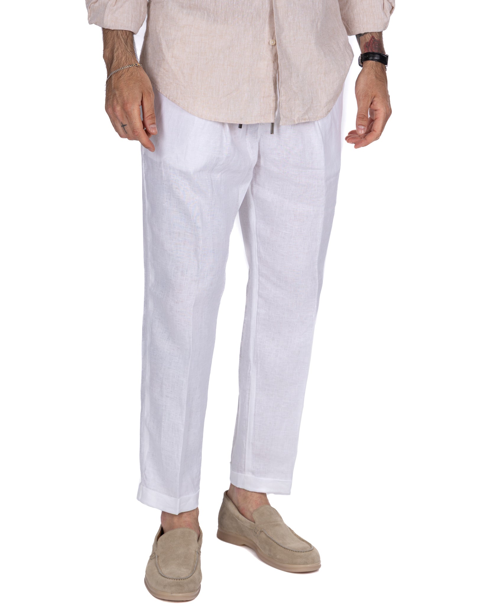 Cary - pantalaccio in puro lino bianco