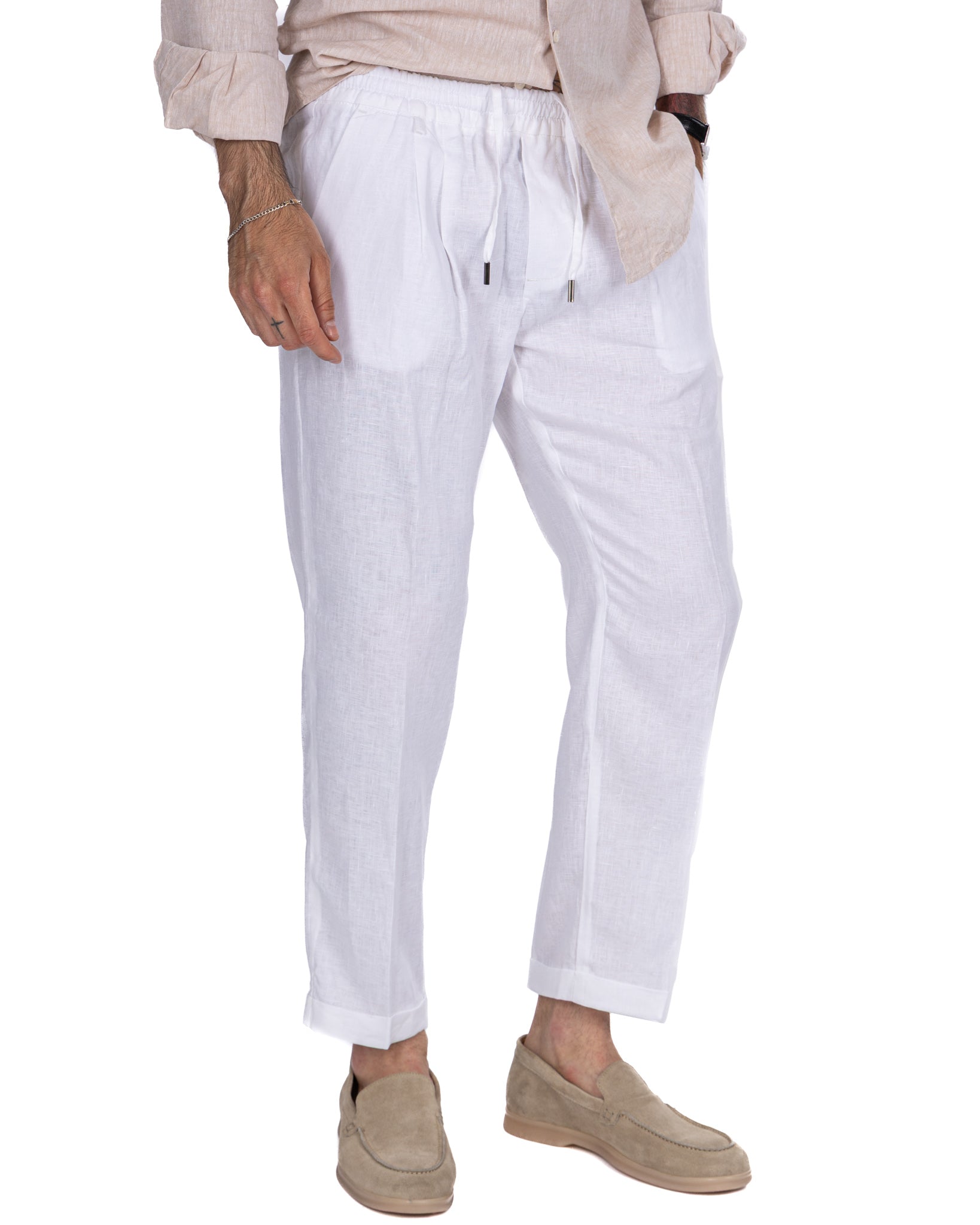 Cary - pantalaccio in puro lino bianco