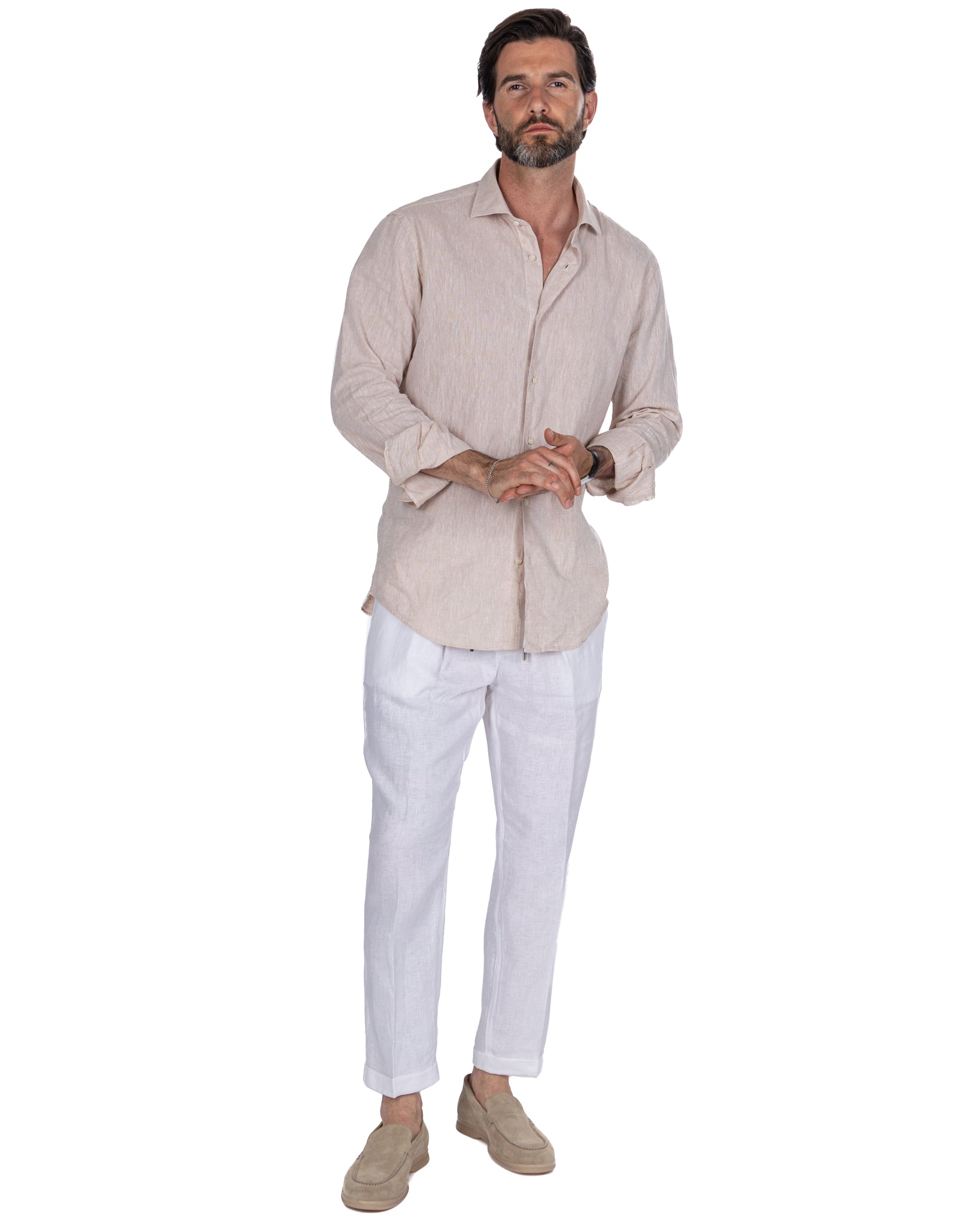 Cary - pantalaccio in puro lino bianco