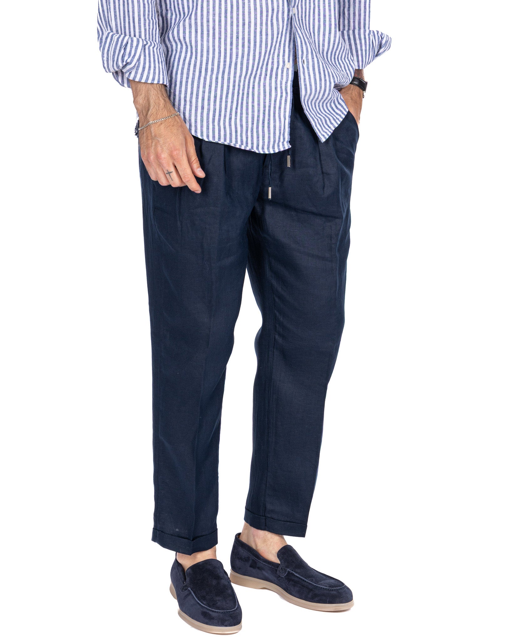Cary - pure blue linen trousers