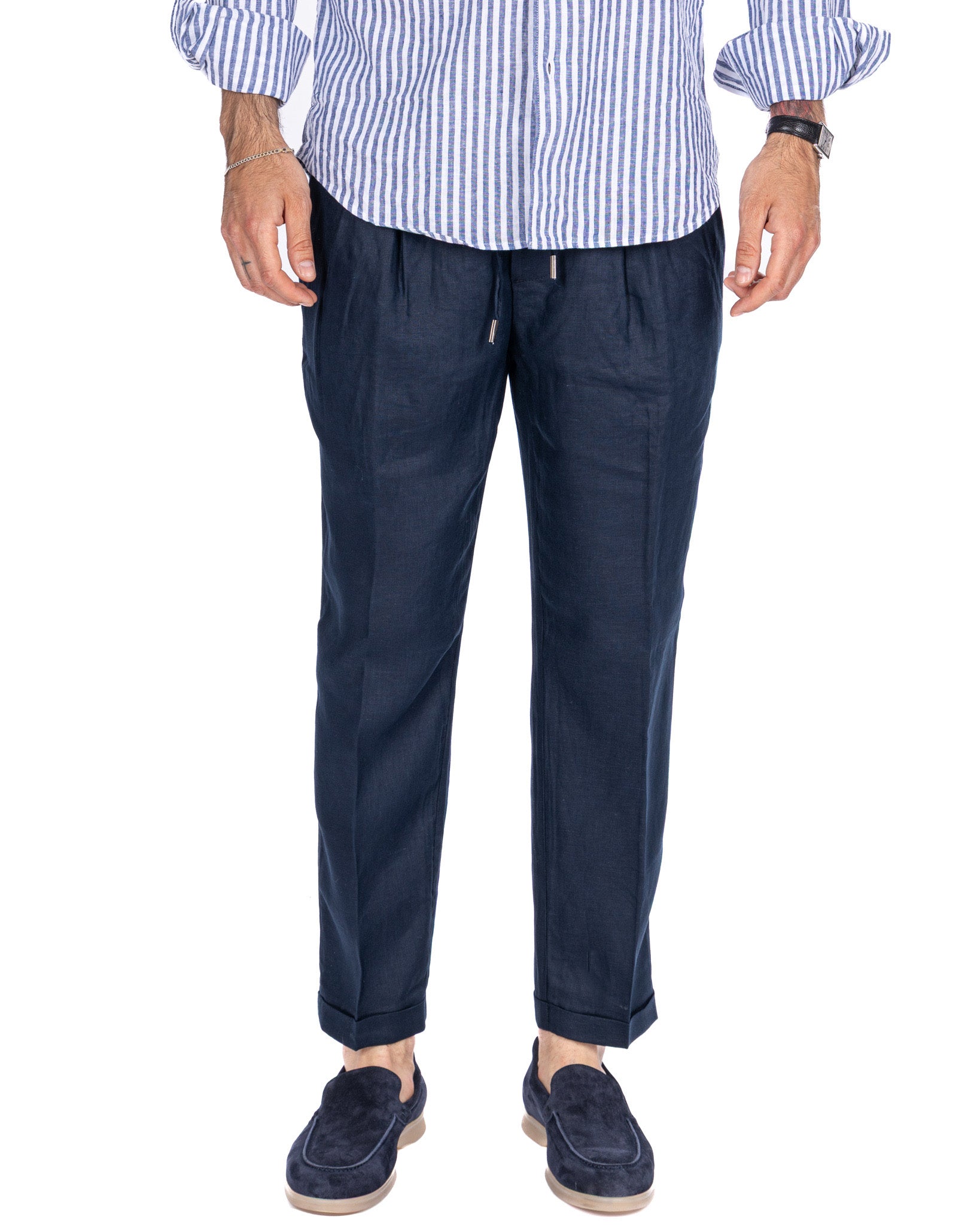 Cary - pure blue linen trousers