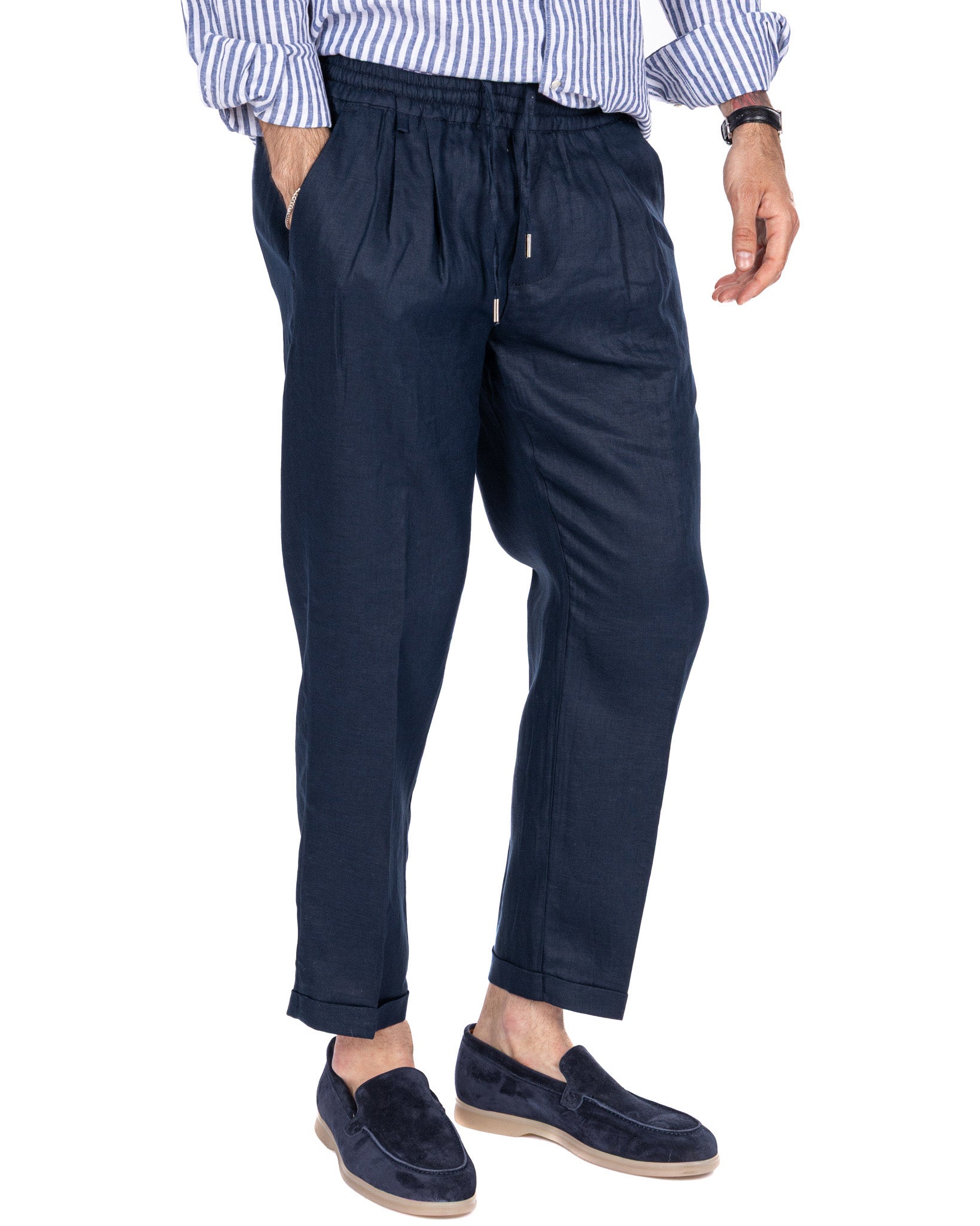 Cary - pure blue linen trousers