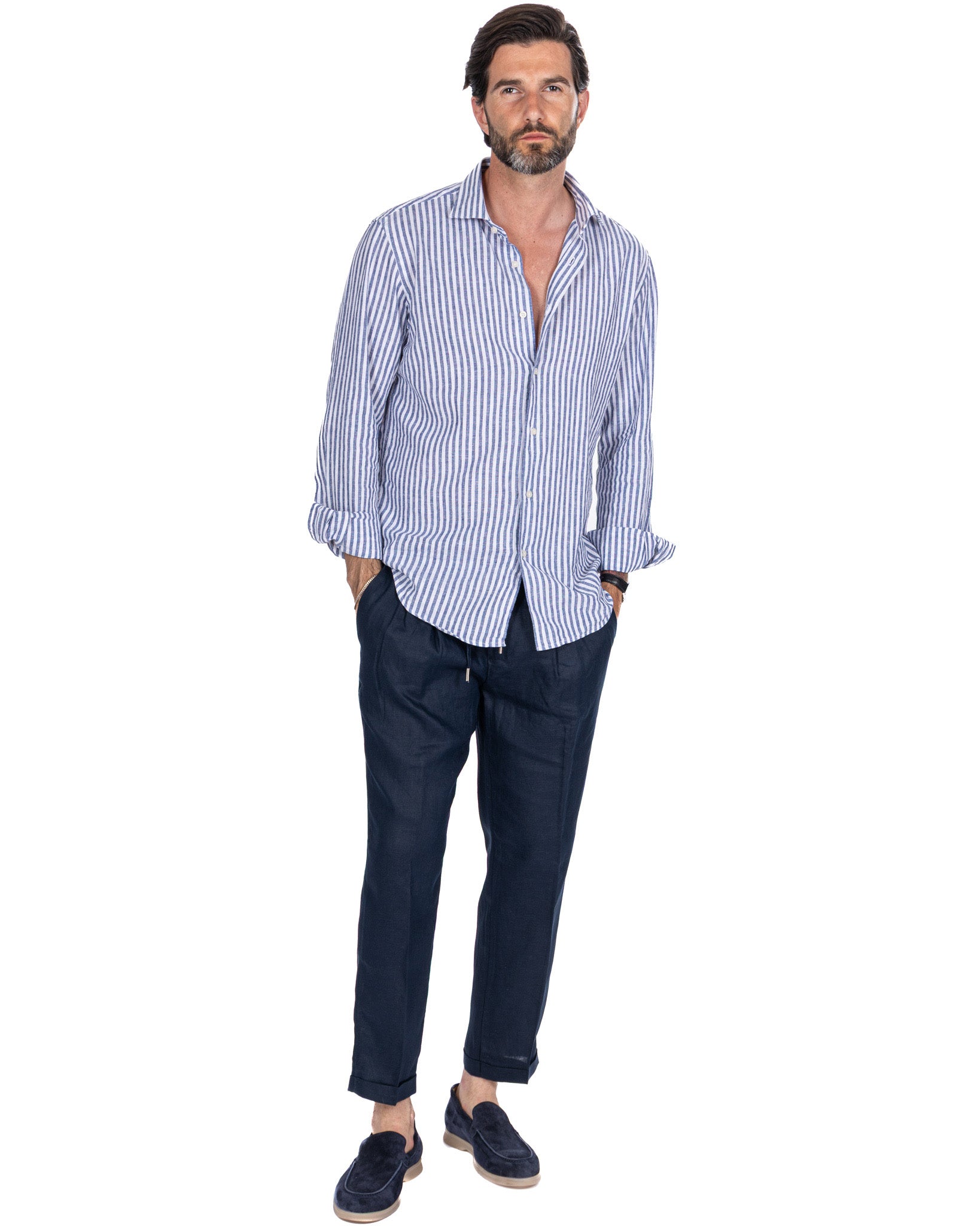 Cary - pure blue linen trousers