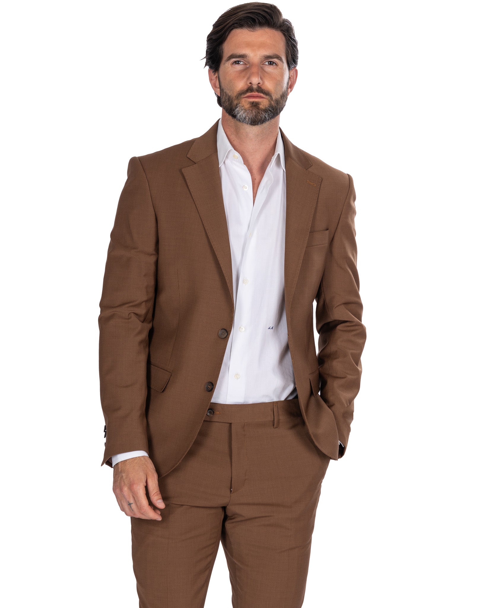 New York - Costume droit en laine tabac