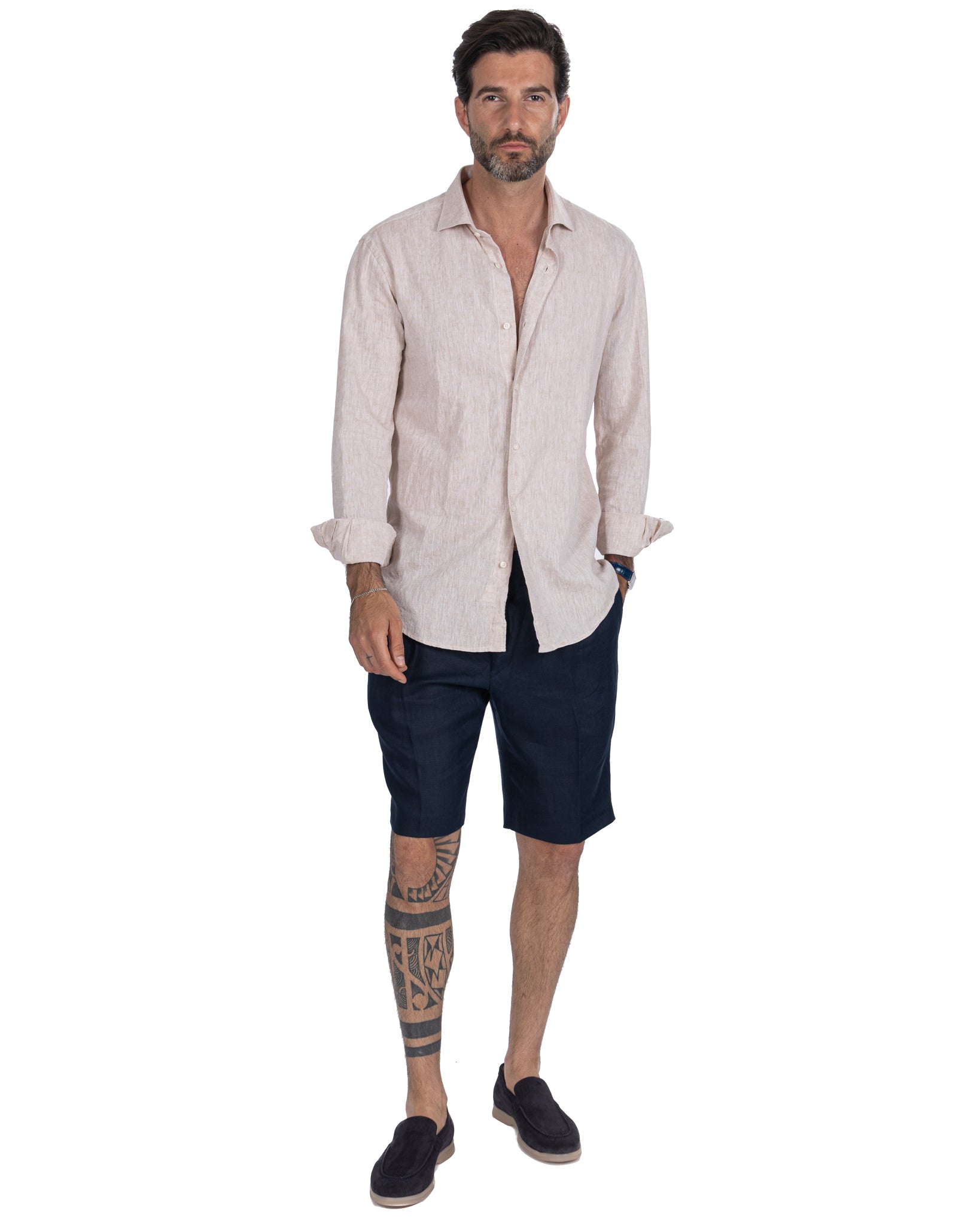 Rowan - High-waisted Bermuda shorts with blue pleats