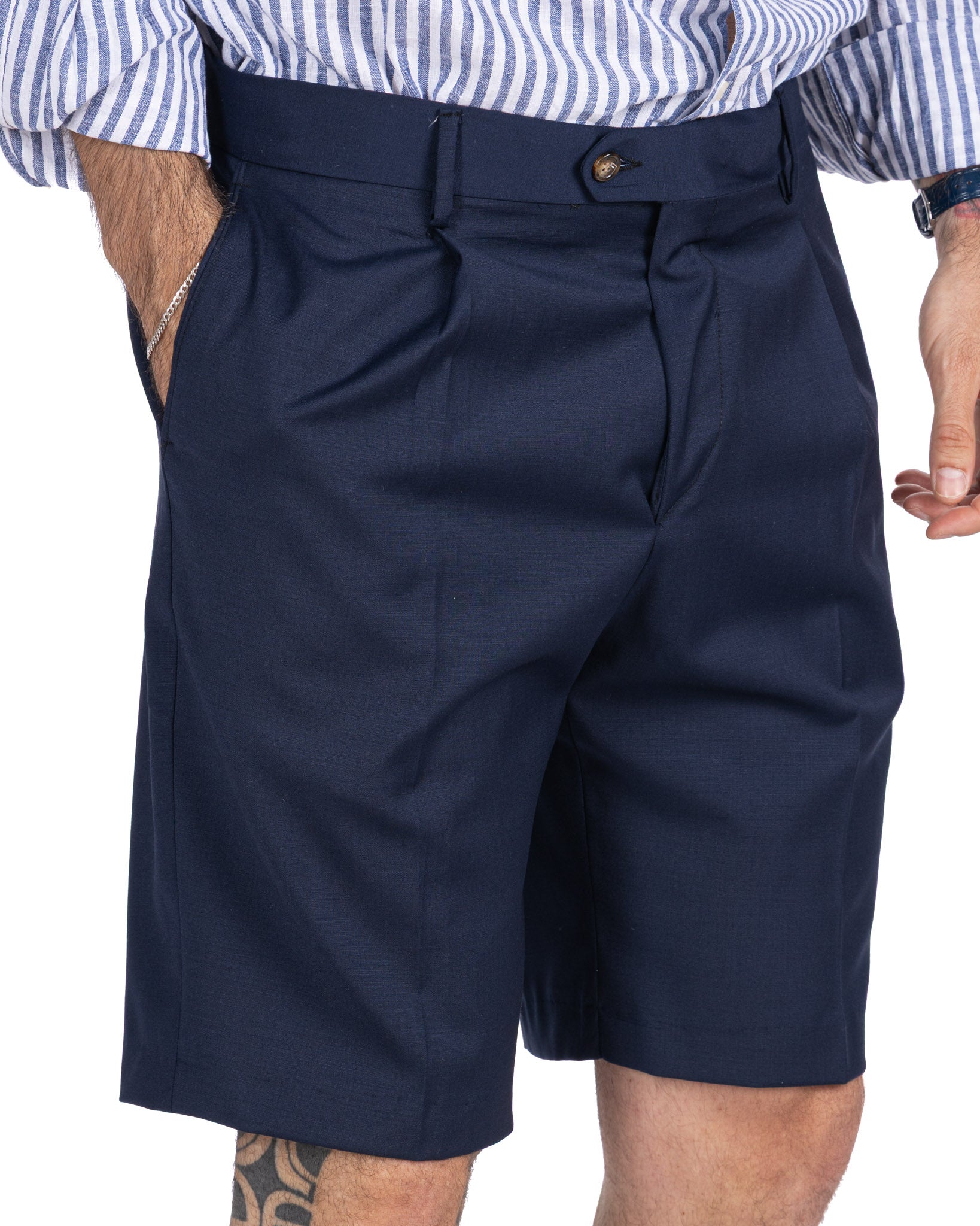 Colton - bermuda vita alta con pinces blu