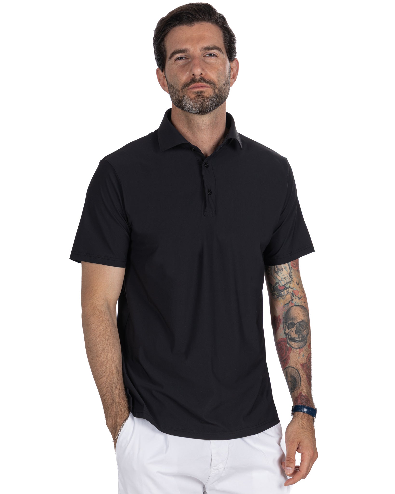 Arnold - black travel woven polo