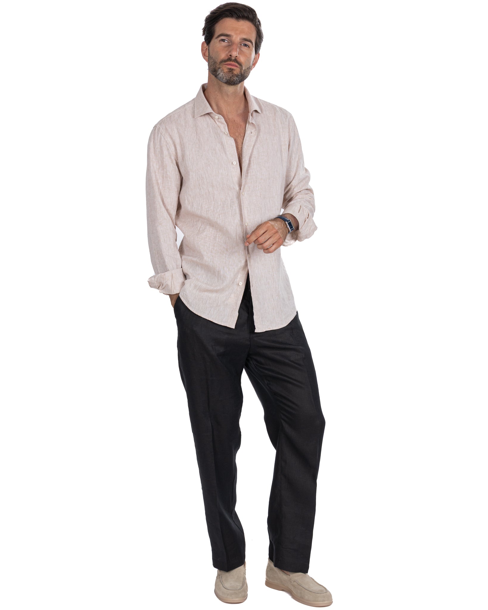 Lucas - pantalon large en pur lin noir à plis