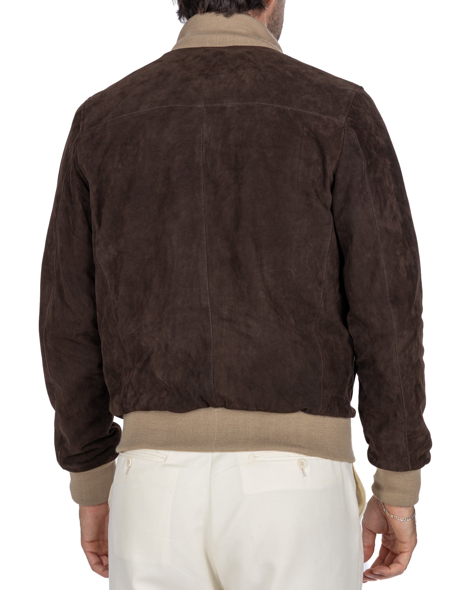 Blouson aviateur boutonné en daim marron foncé