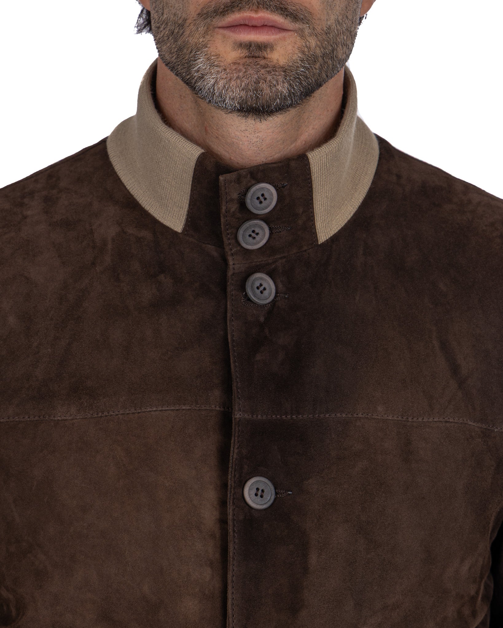 Blouson aviateur boutonné en daim marron foncé