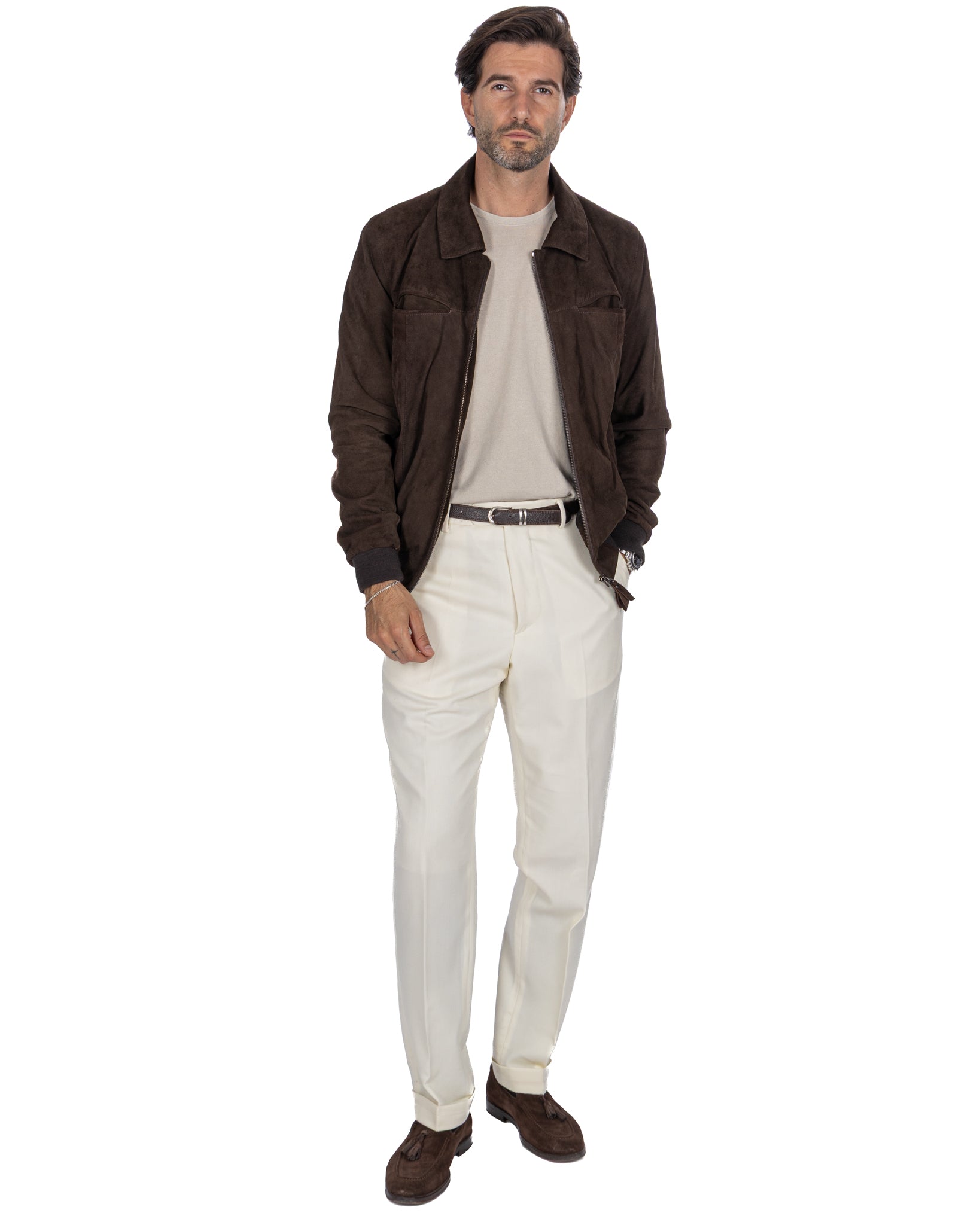 Giacca con zip scamosciata moro