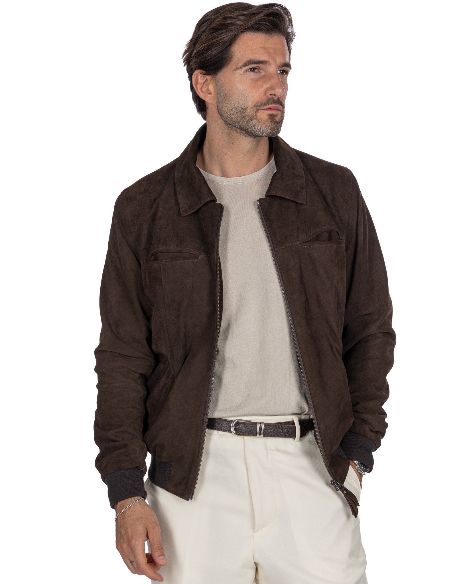 Giacca con zip scamosciata moro