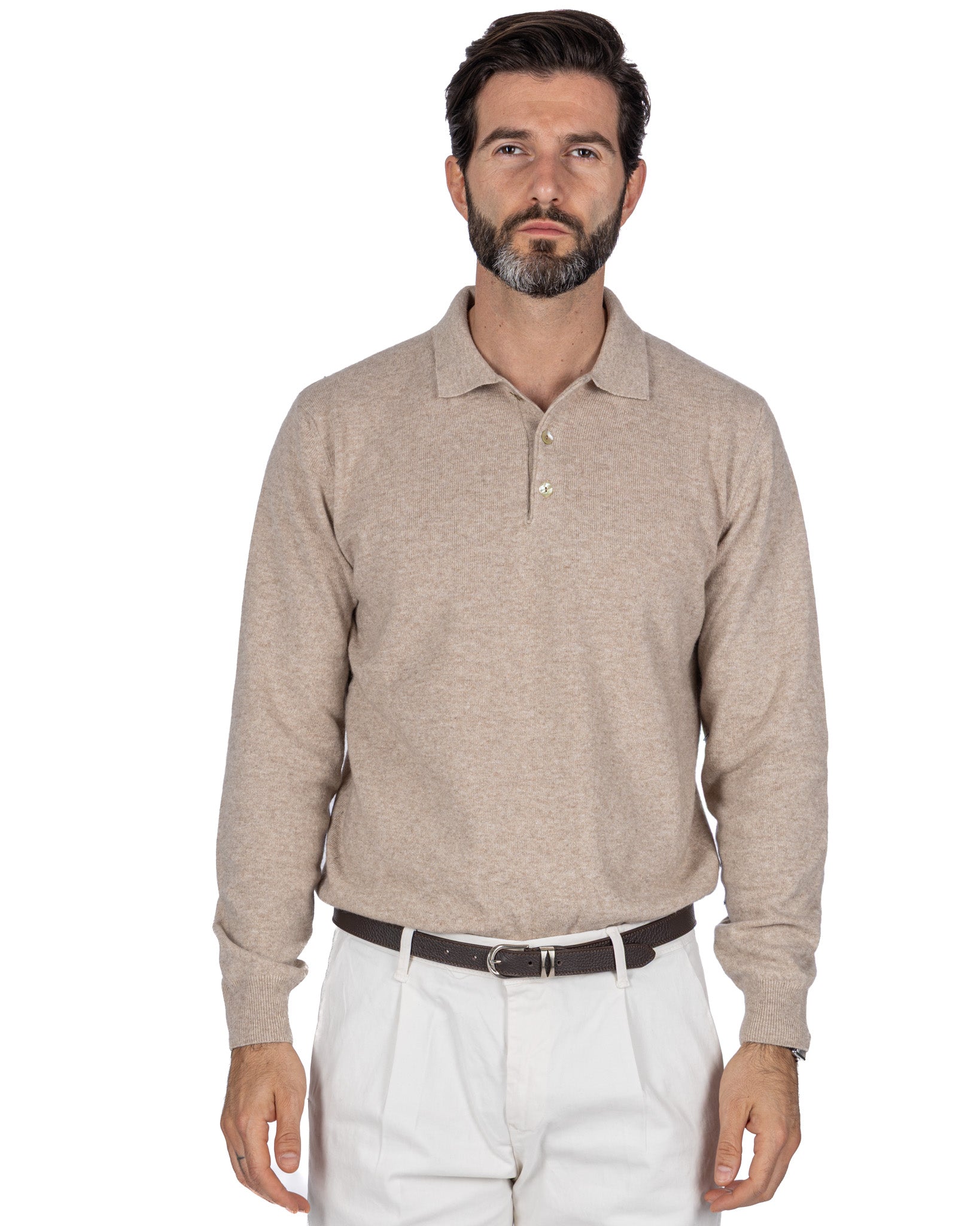 Polo en cachemire mélangé beige tigre