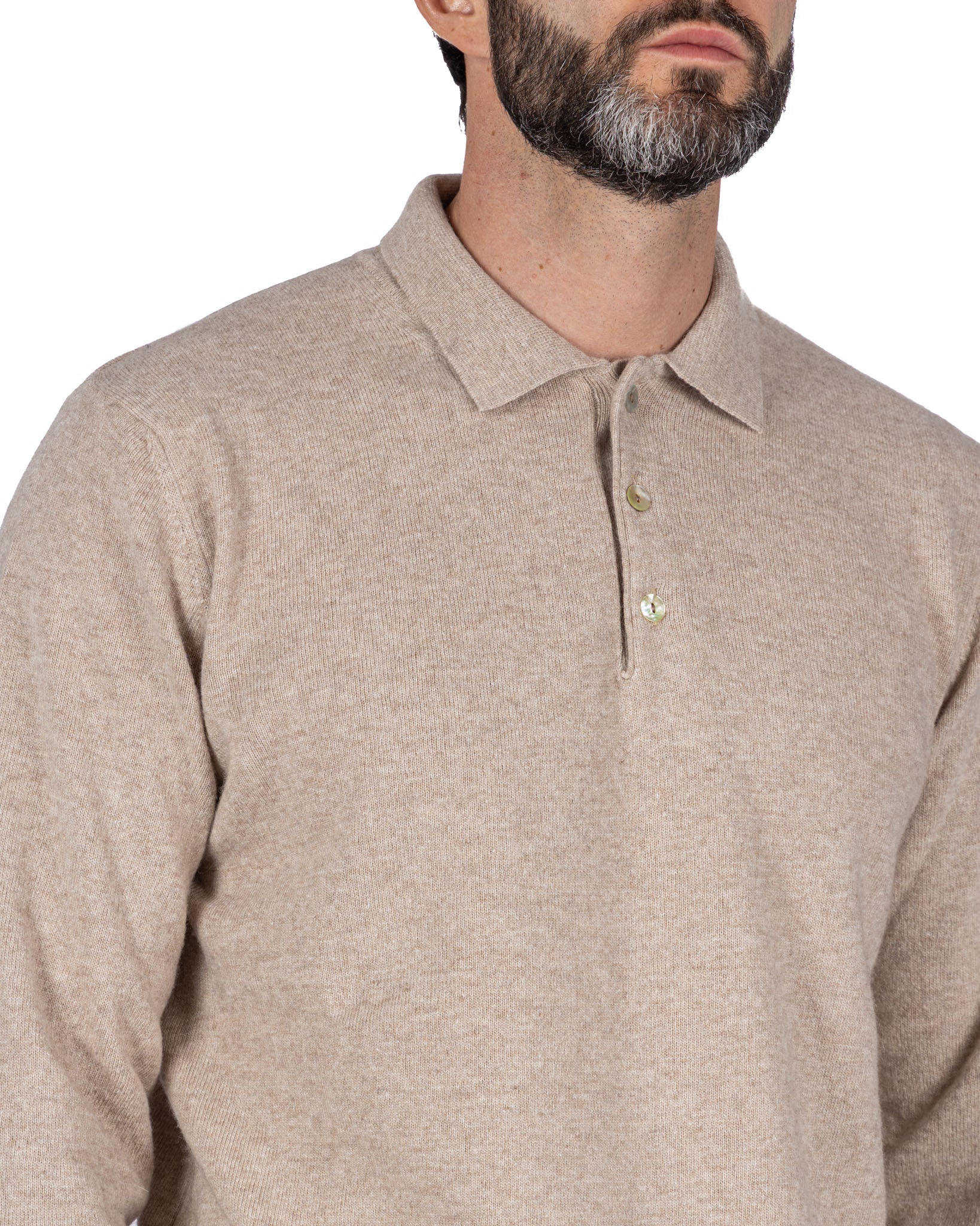 Polo en cachemire mélangé beige tigre