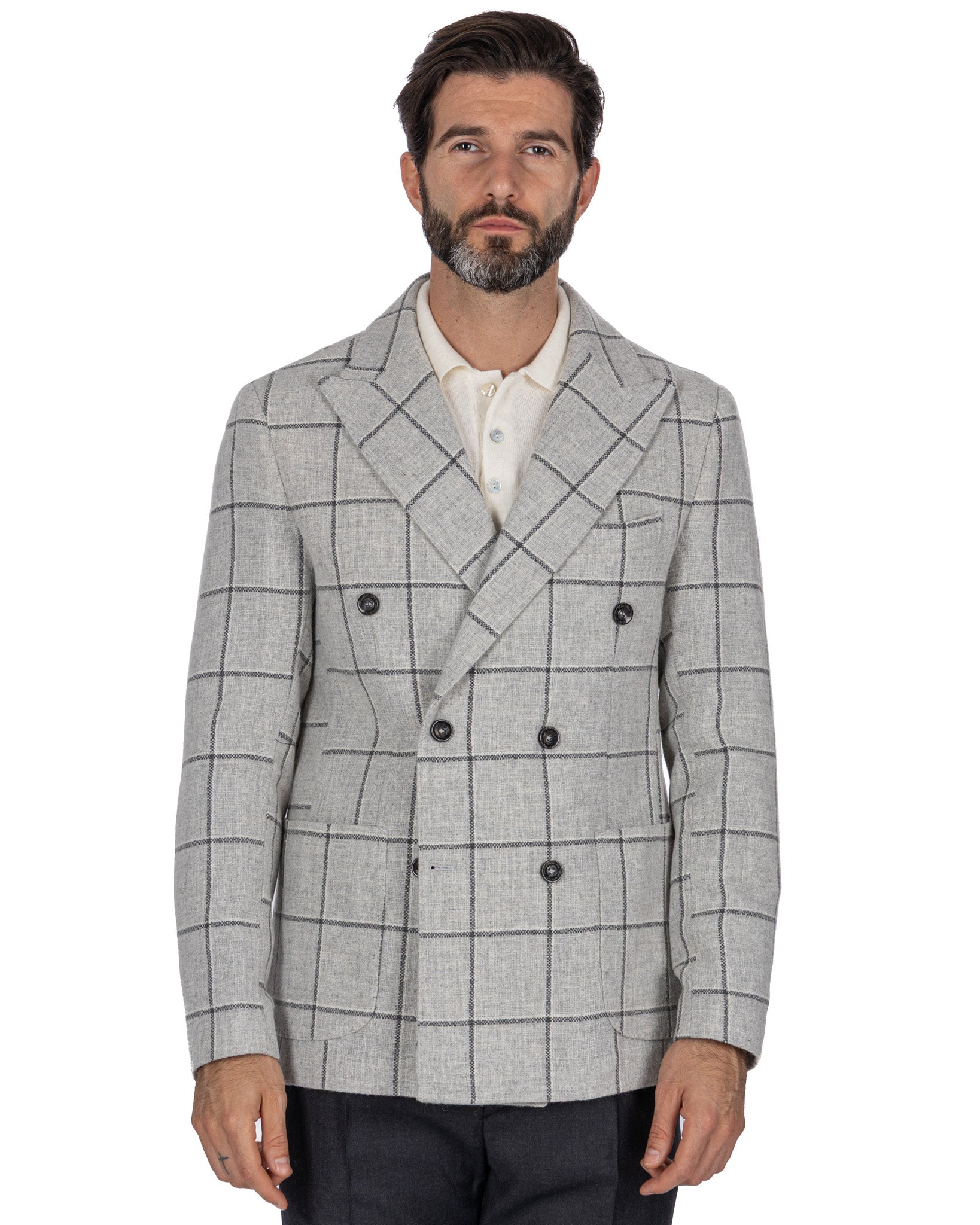 Fuji Double Breasted Jacket in Grey Check