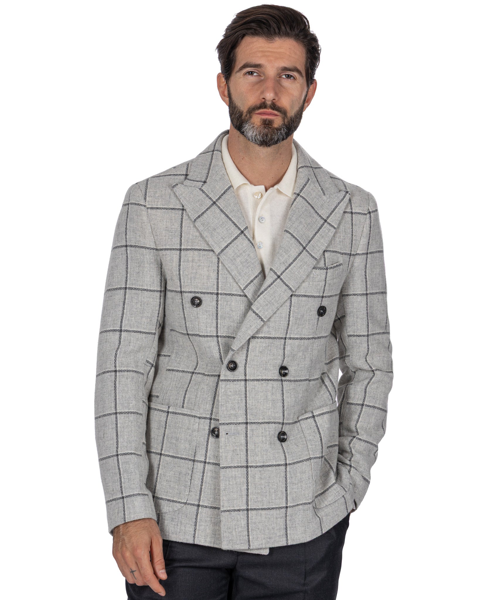 Fuji Double Breasted Jacket in Grey Check