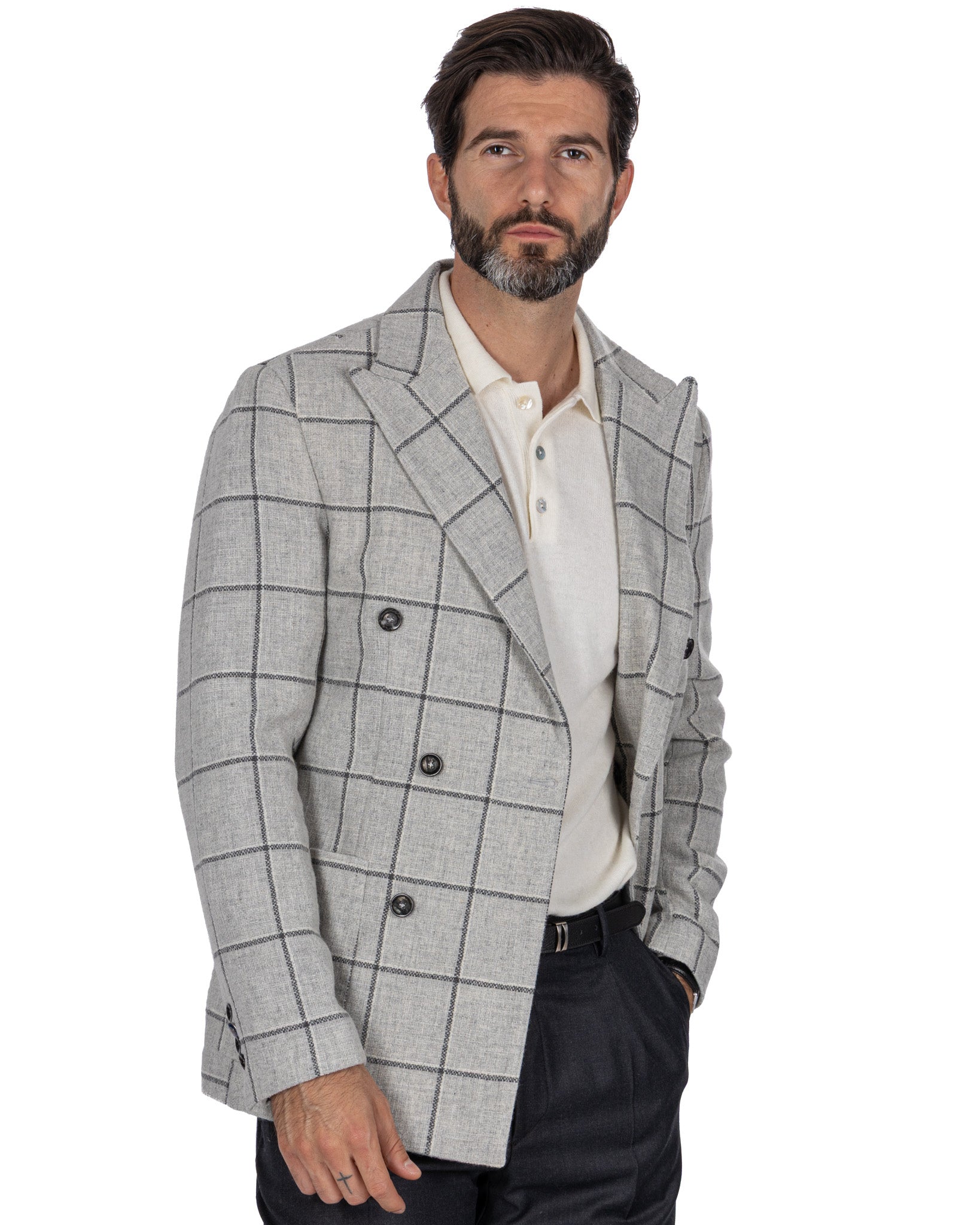 Fuji Double Breasted Jacket in Grey Check