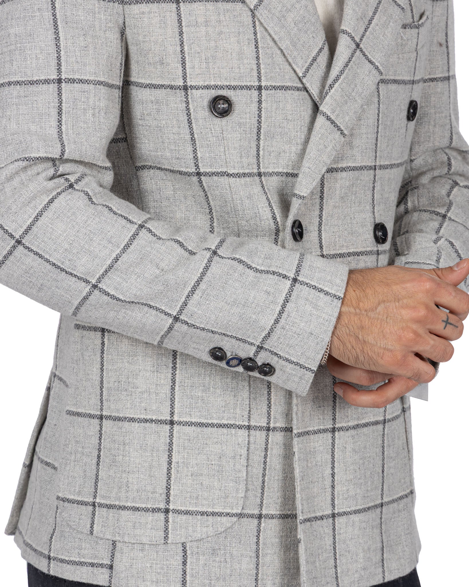 Fuji Double Breasted Jacket in Grey Check