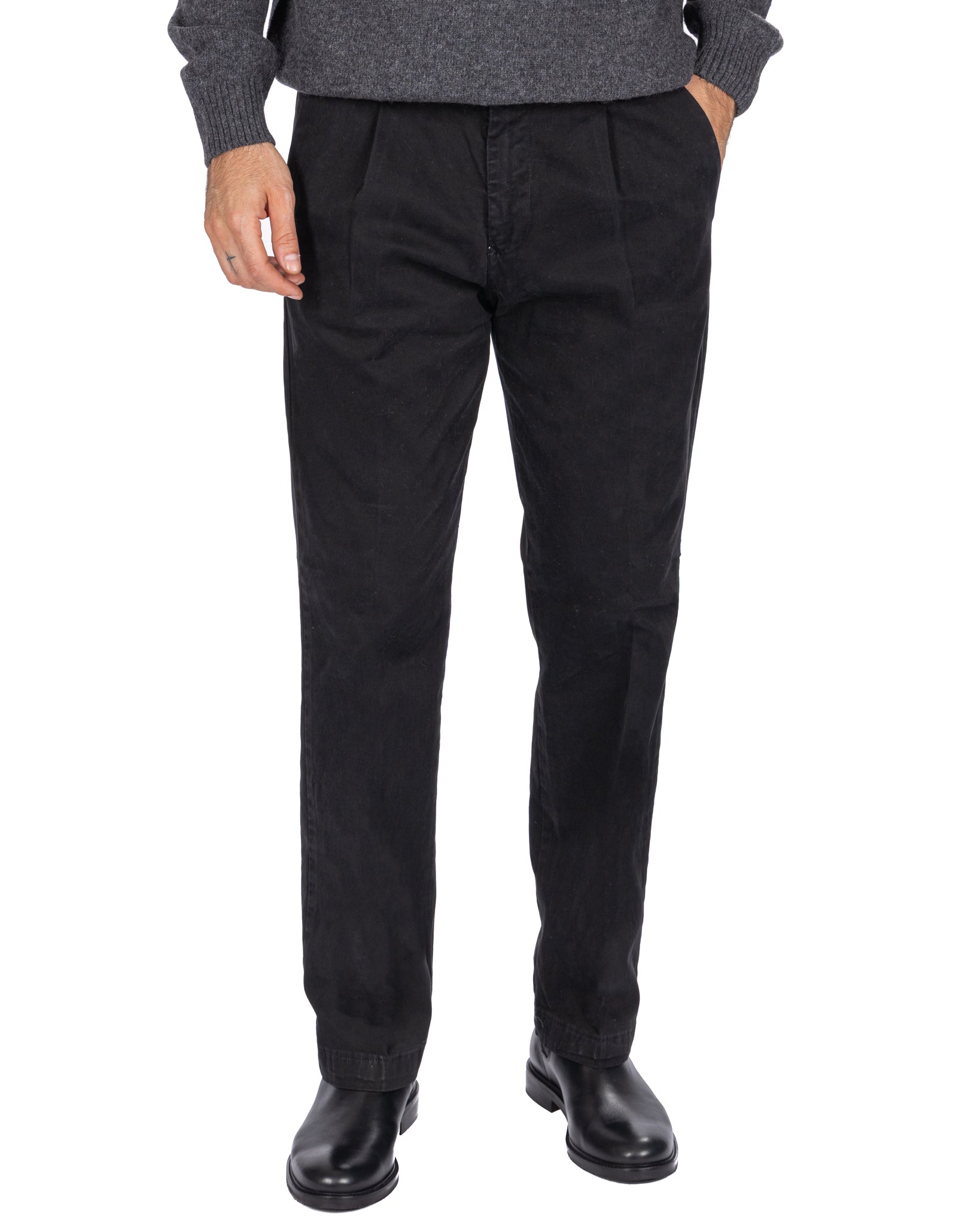 Seath - pantalone in cotone largo nero