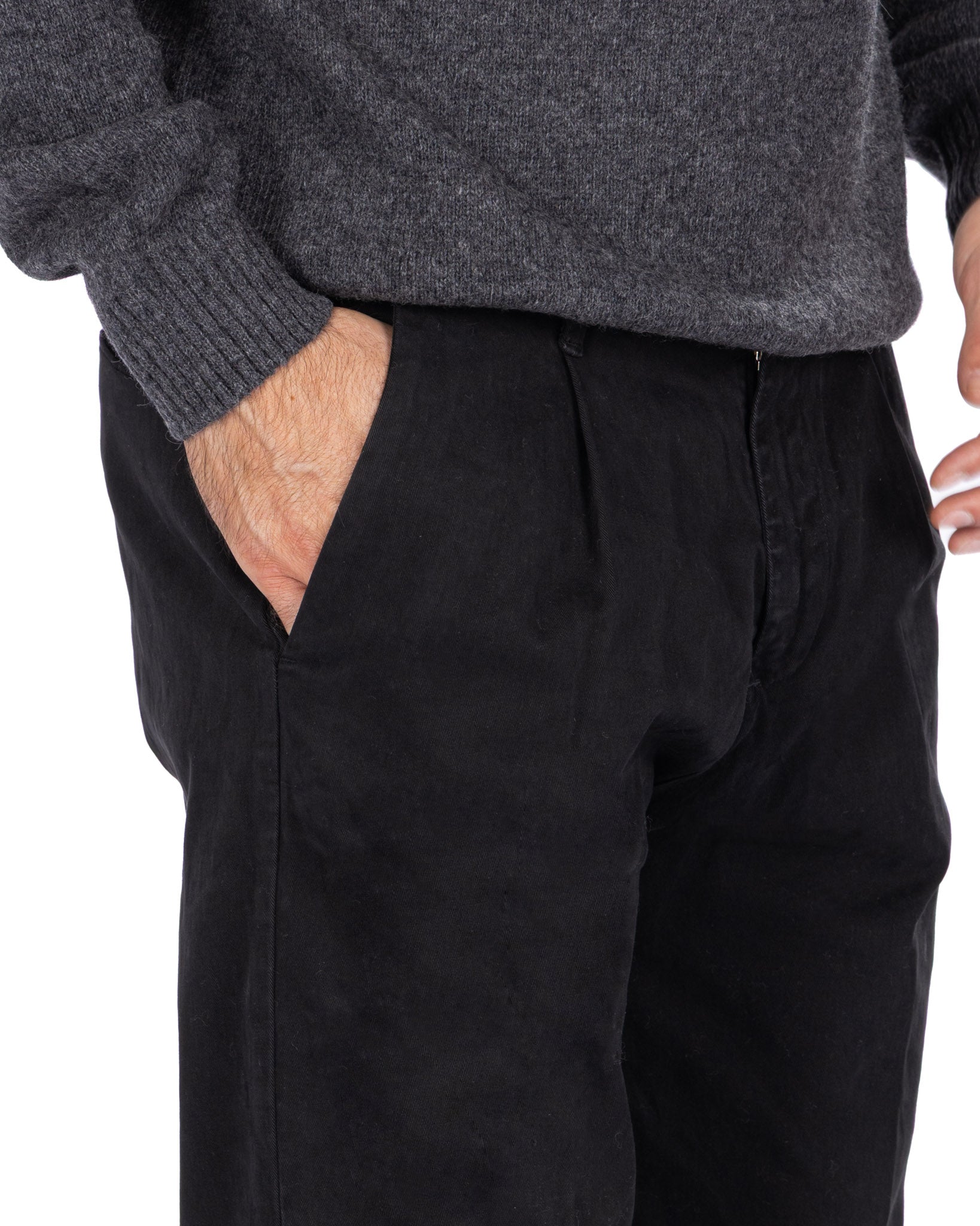Seath - pantalone in cotone largo nero