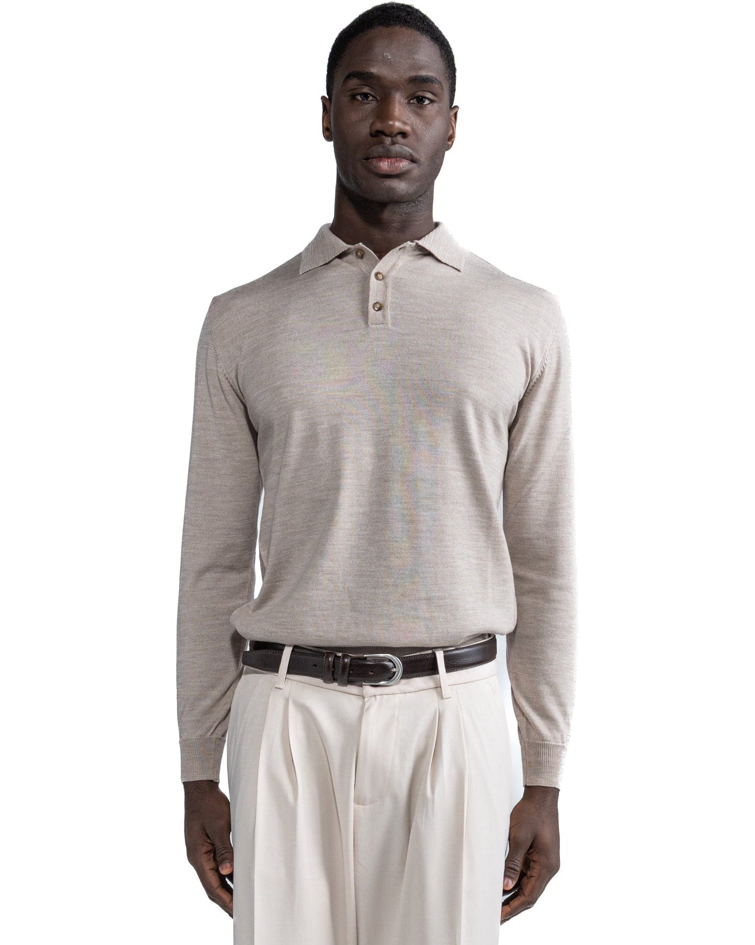 Polo Rovigo in lana Tollegno sabbia