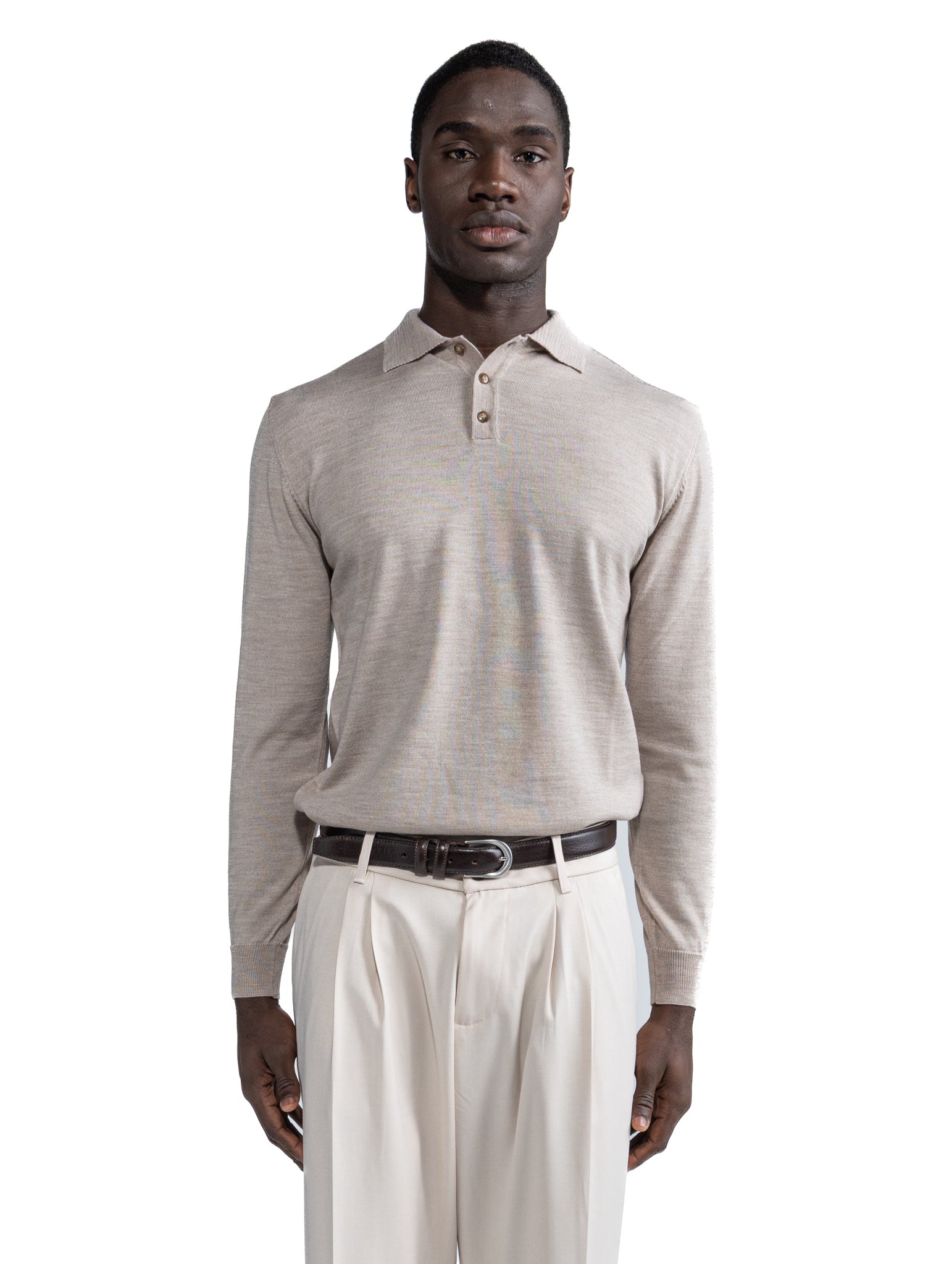 Polo Rovigo in lana Tollegno sabbia