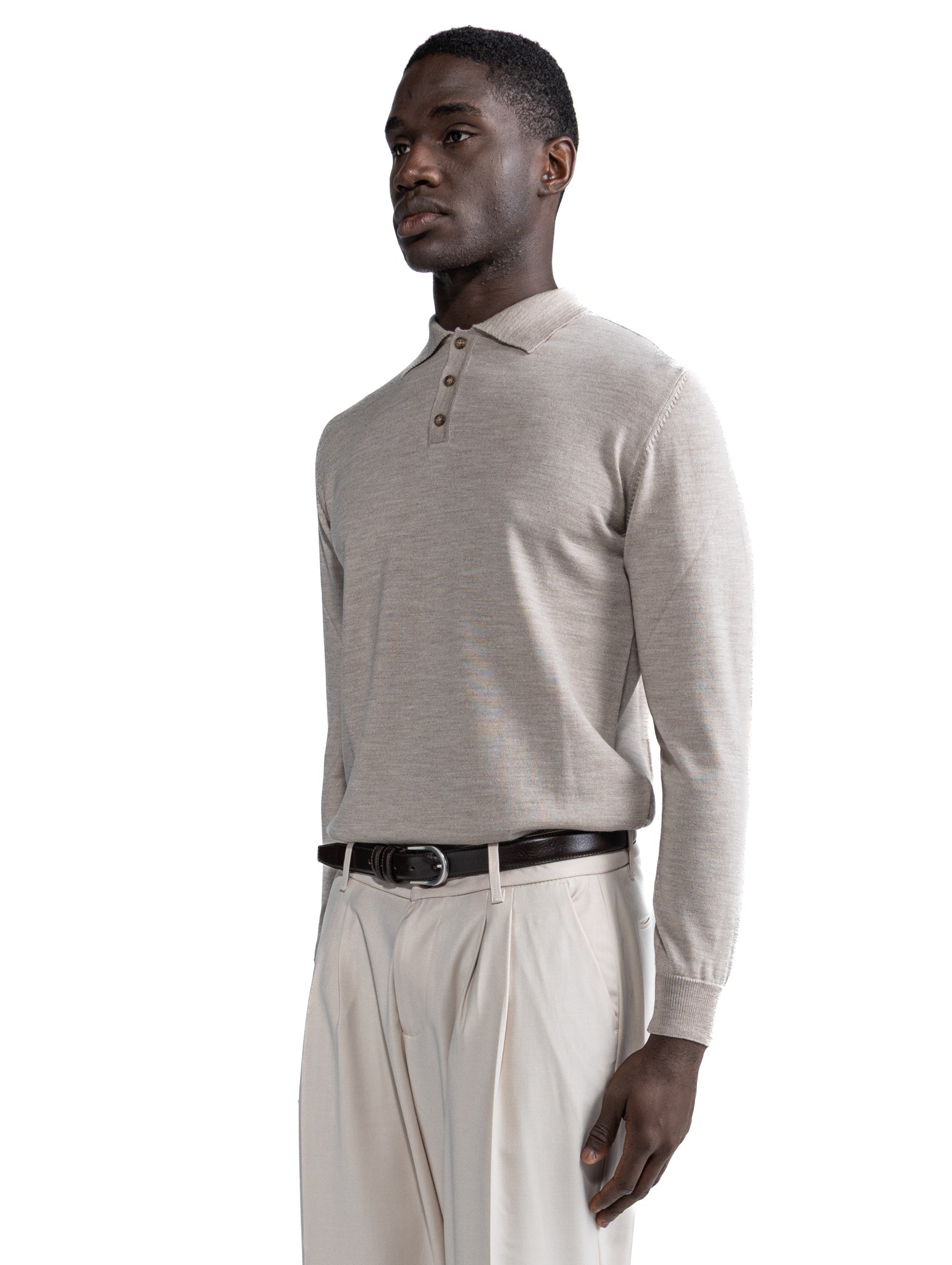 Polo Rovigo in lana Tollegno sabbia