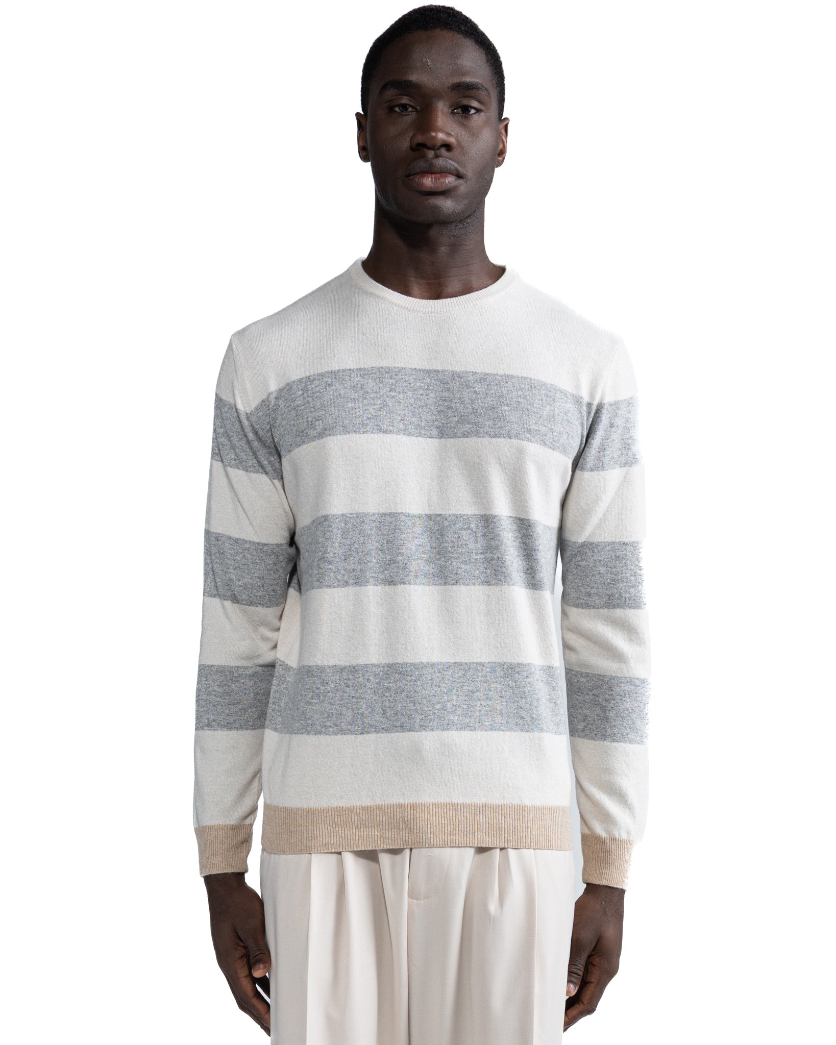 Girocollo Lens a righe in misto cachemire grigio