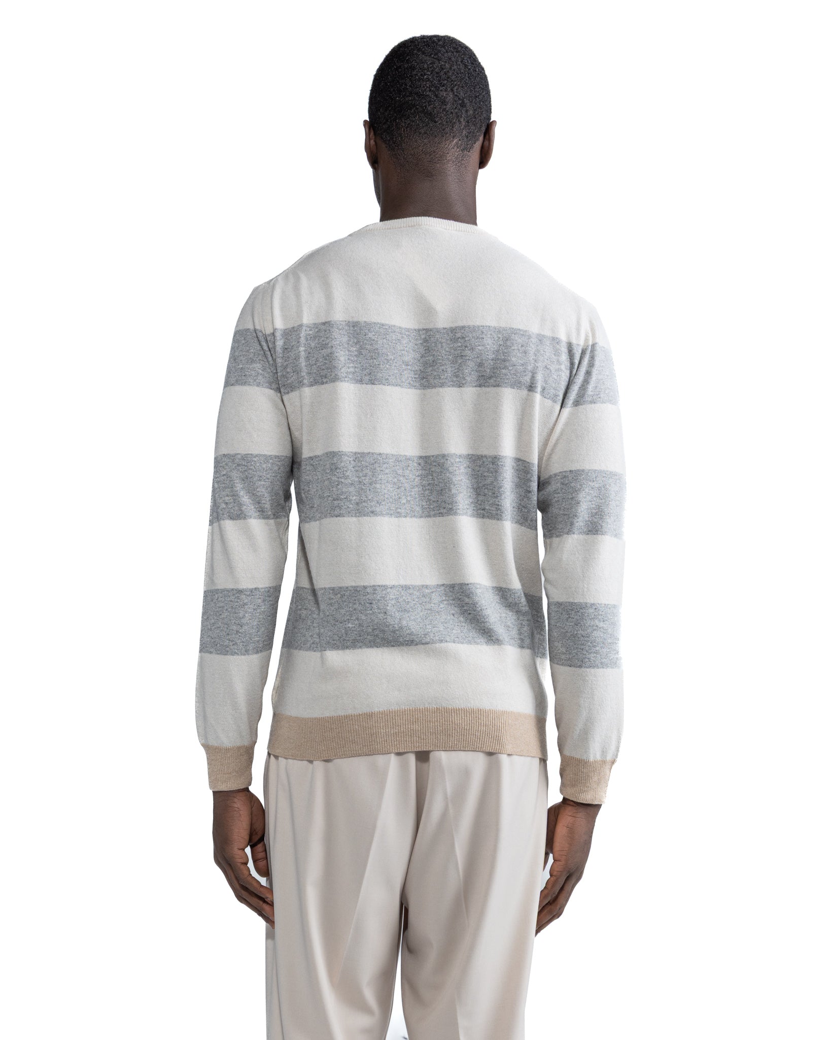 Girocollo Lens a righe in misto cachemire grigio