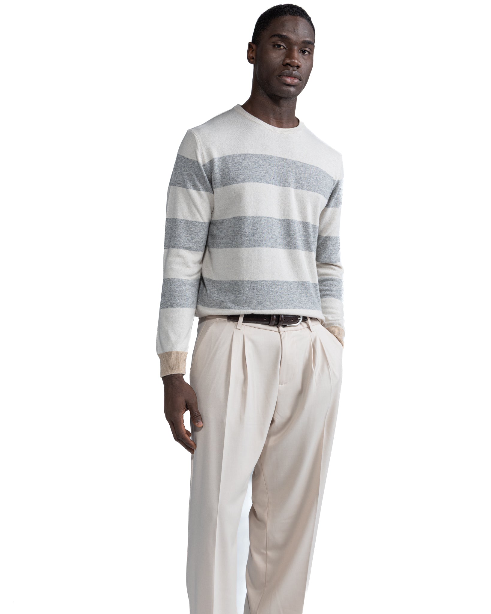 Girocollo Lens a righe in misto cachemire grigio