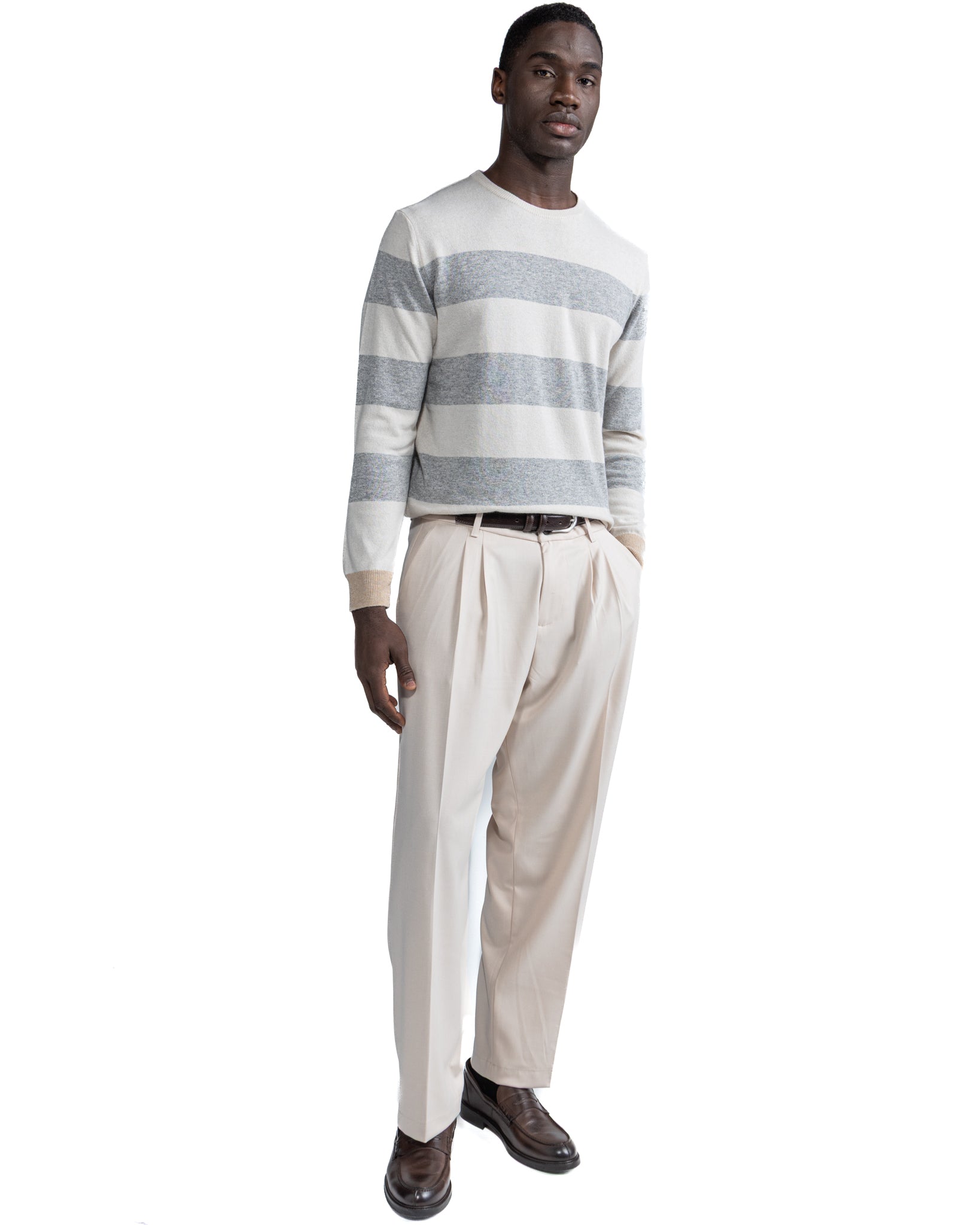 Girocollo Lens a righe in misto cachemire grigio