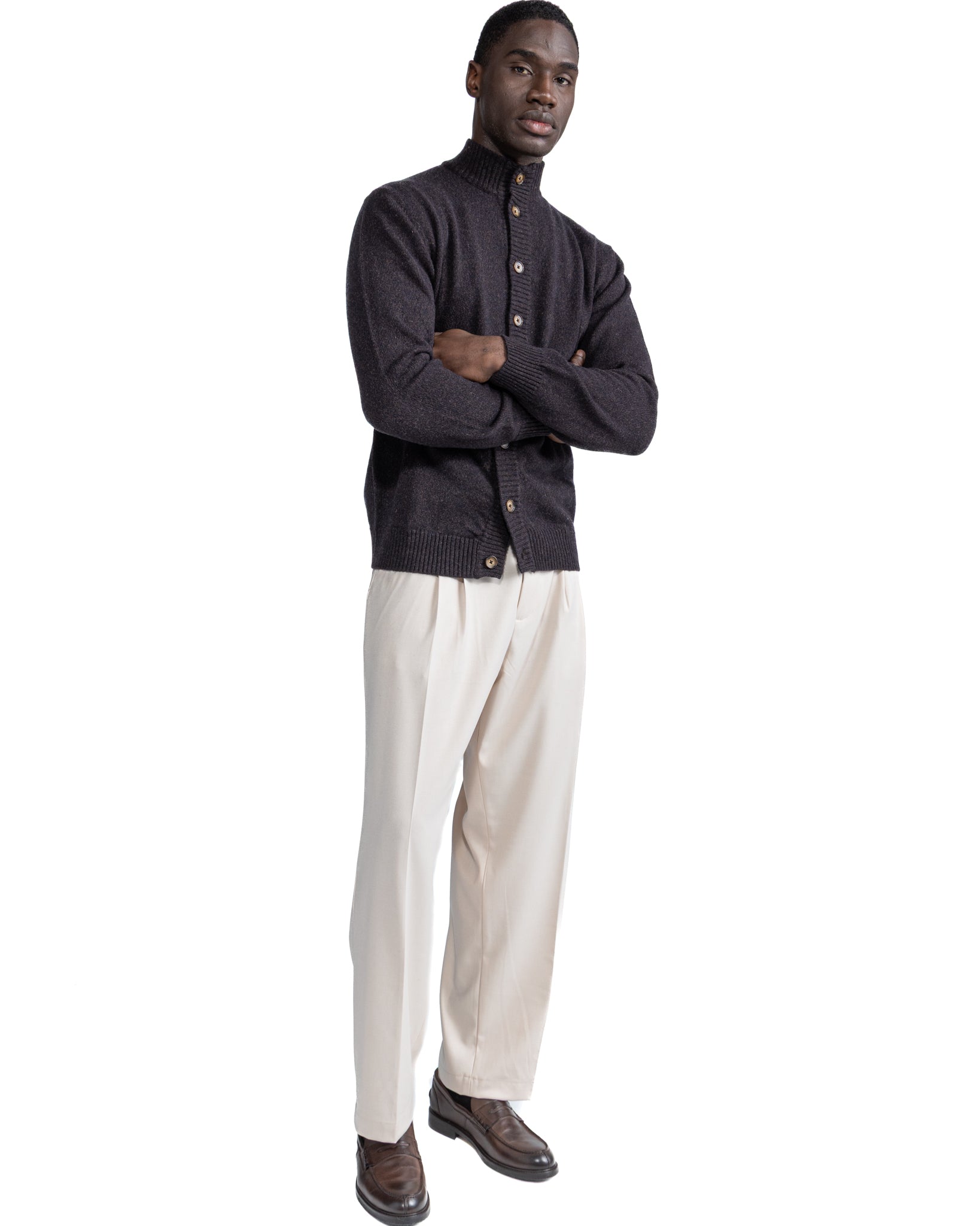 Veste en tricot marron foncé mouliné Tavolara