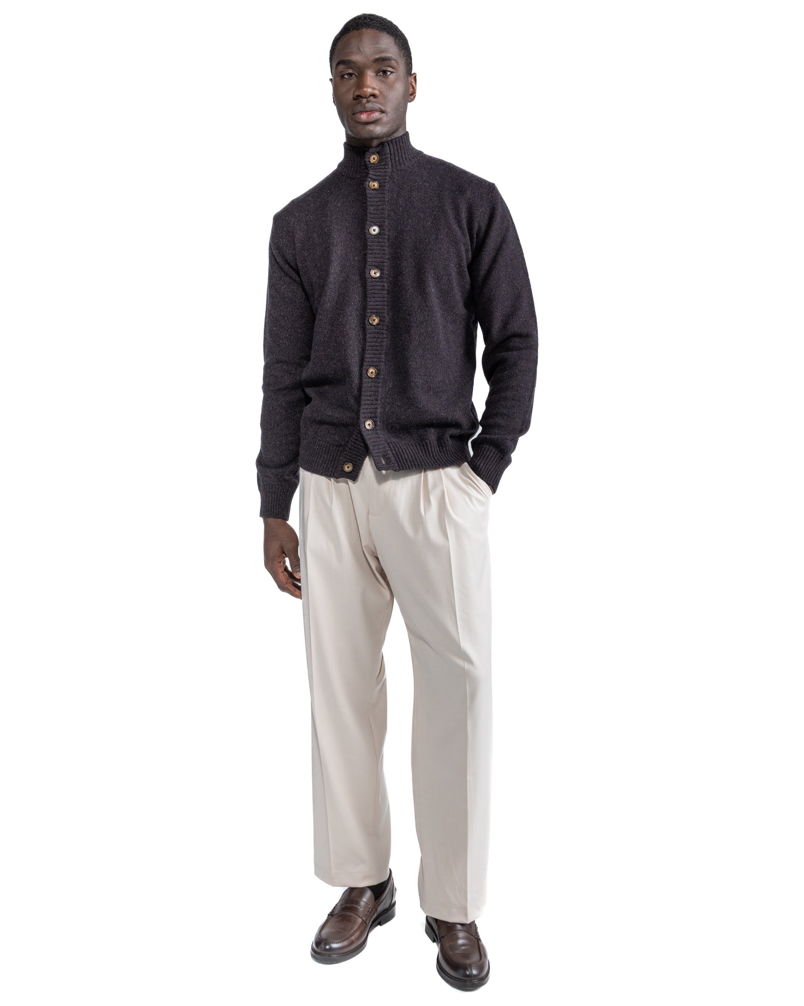 Veste en tricot marron foncé mouliné Tavolara