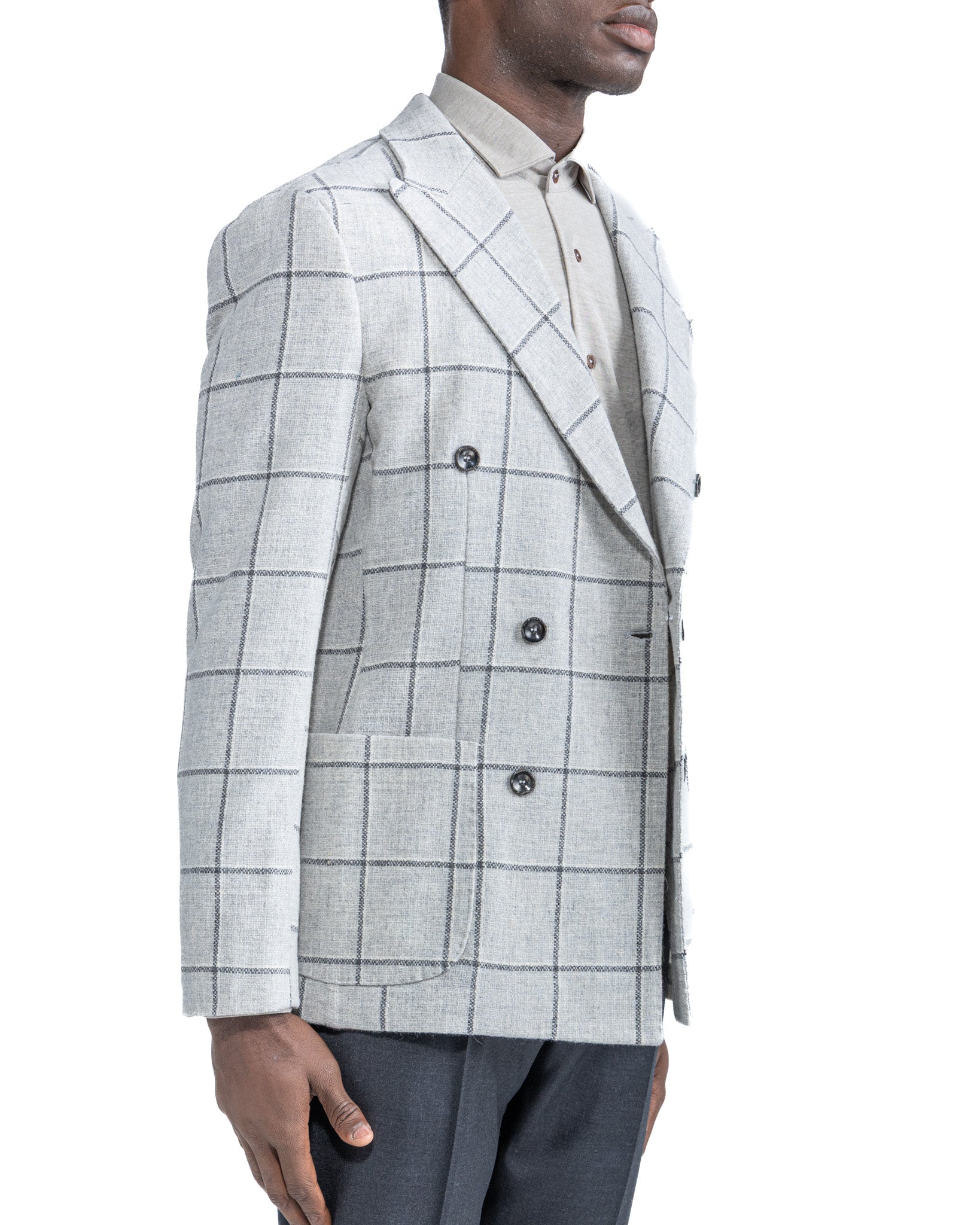 Fuji Double Breasted Jacket in Grey Check
