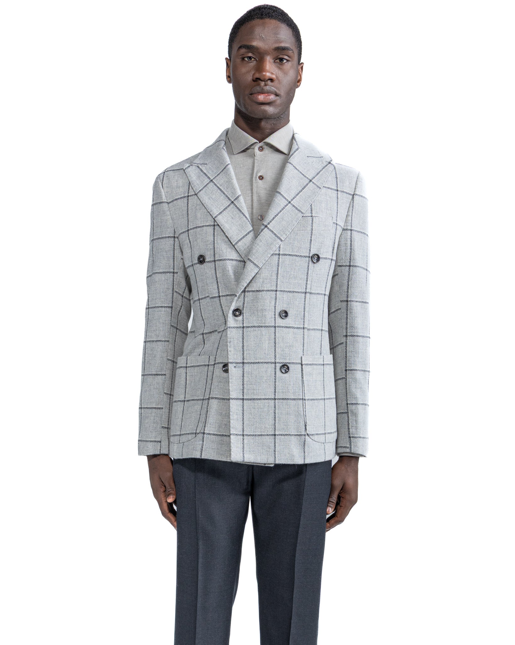 Fuji Double Breasted Jacket in Grey Check