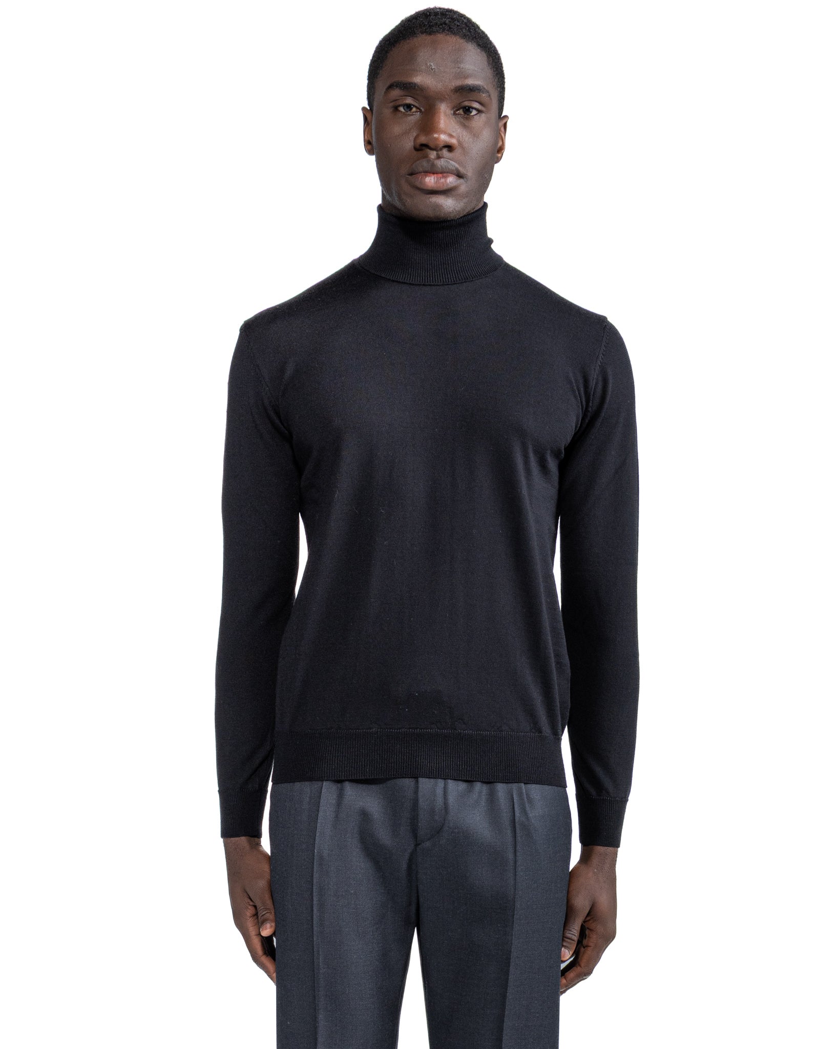Vietri Turtleneck in Black Tollegno Wool
