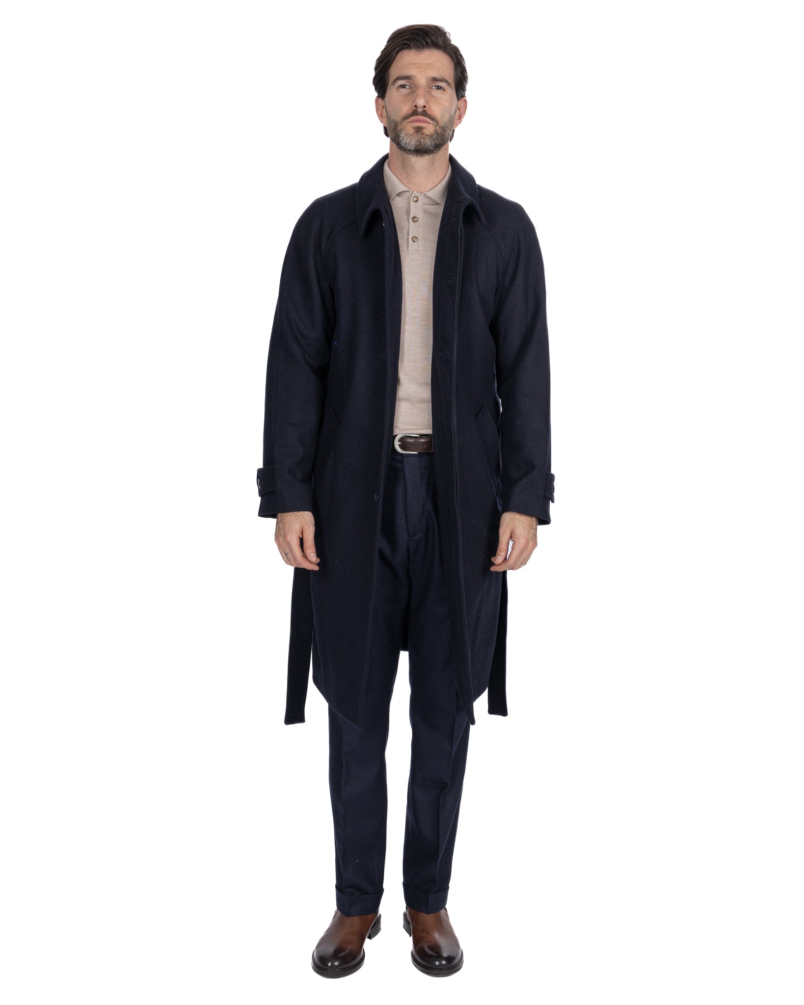 Dimitri long coat in blue flannel