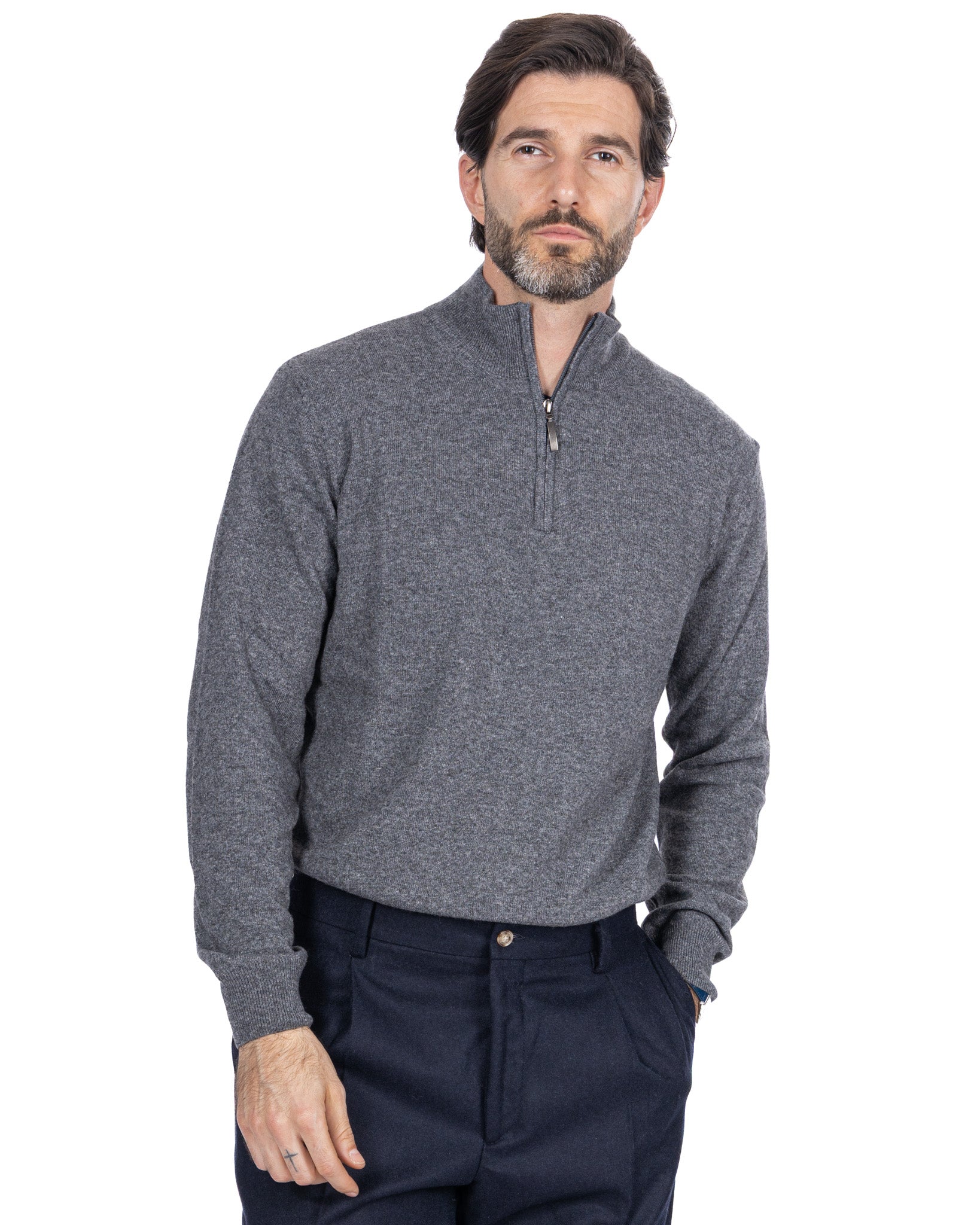 Rory grey zip-up cashmere blend sweater