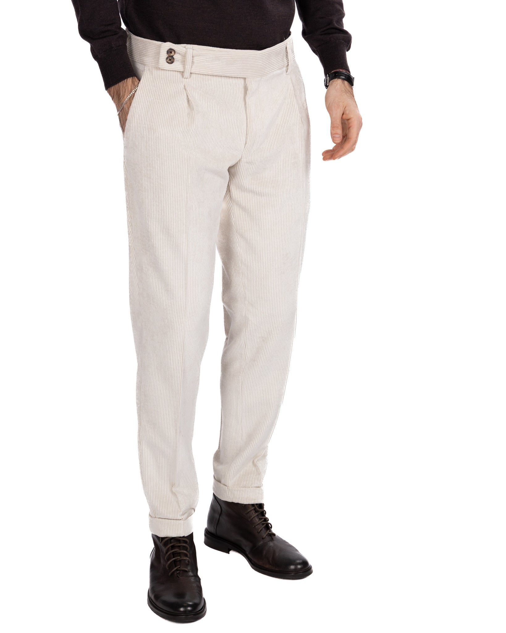 Pantalone James in velluto panna