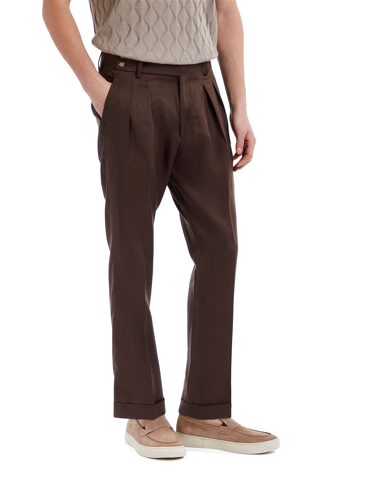 Cargese trousers in pure dark brown linen