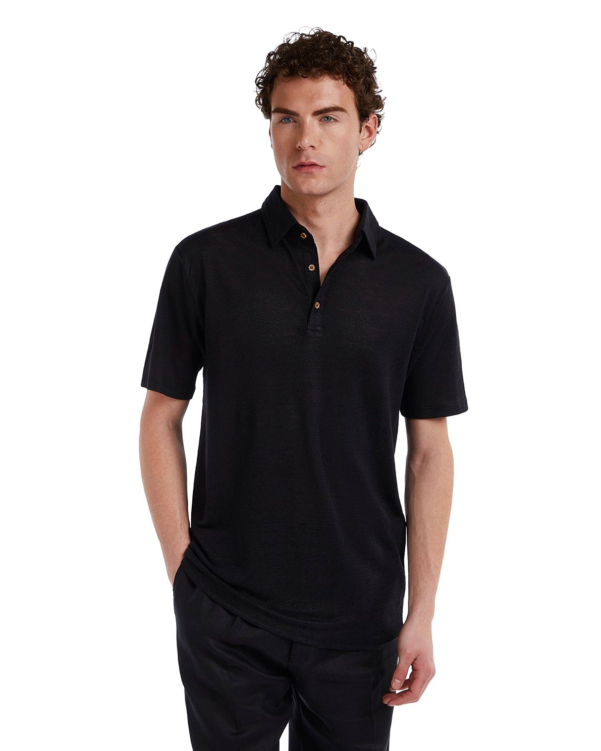 Marcos polo shirt in pure black linen