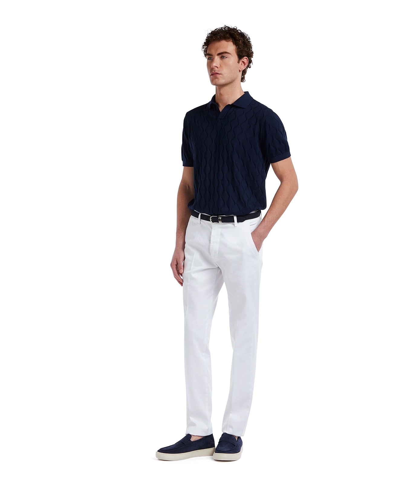 Polo Peter de ondas de punto azul