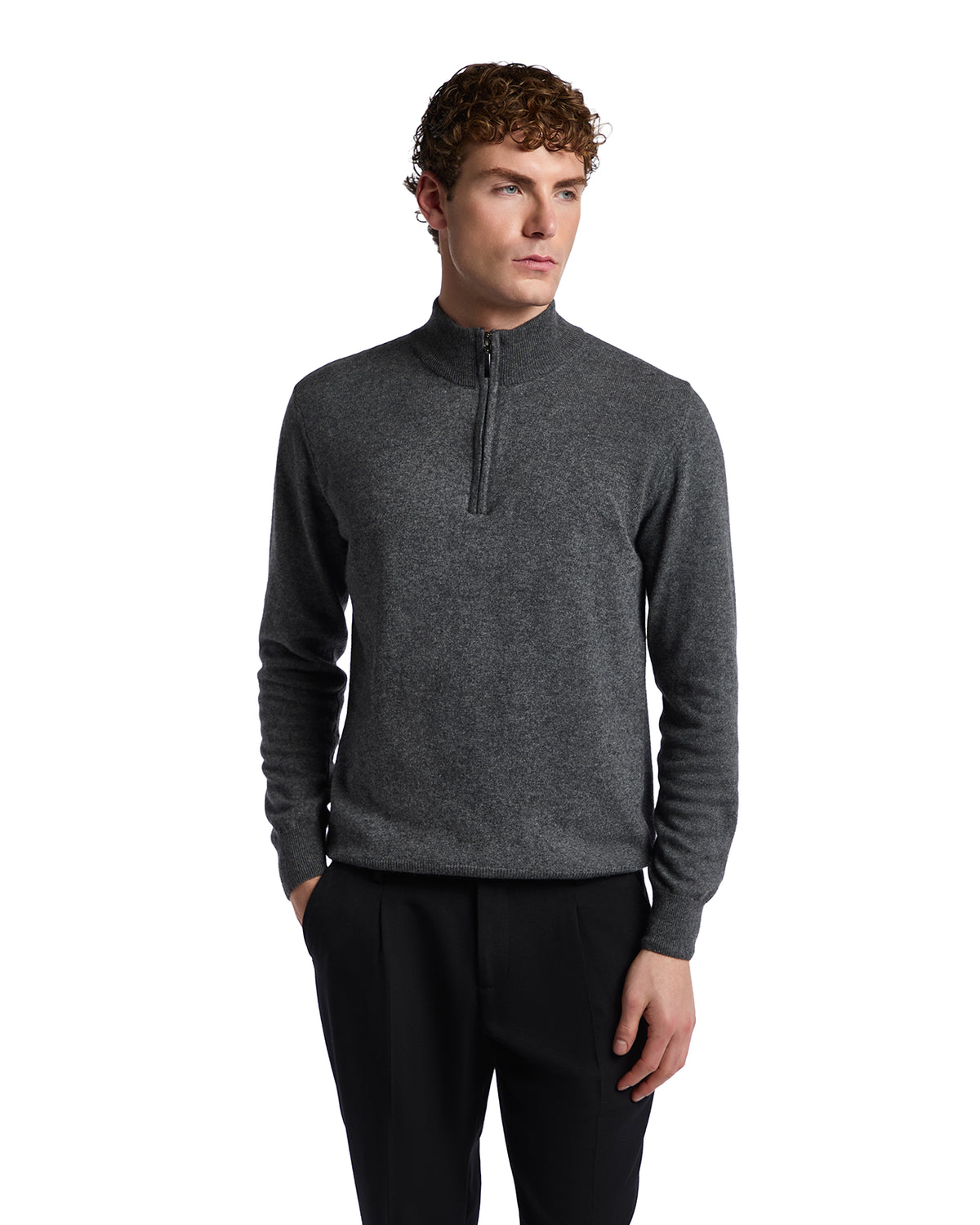 Lupetto con zip Rory in misto cachemire antracite