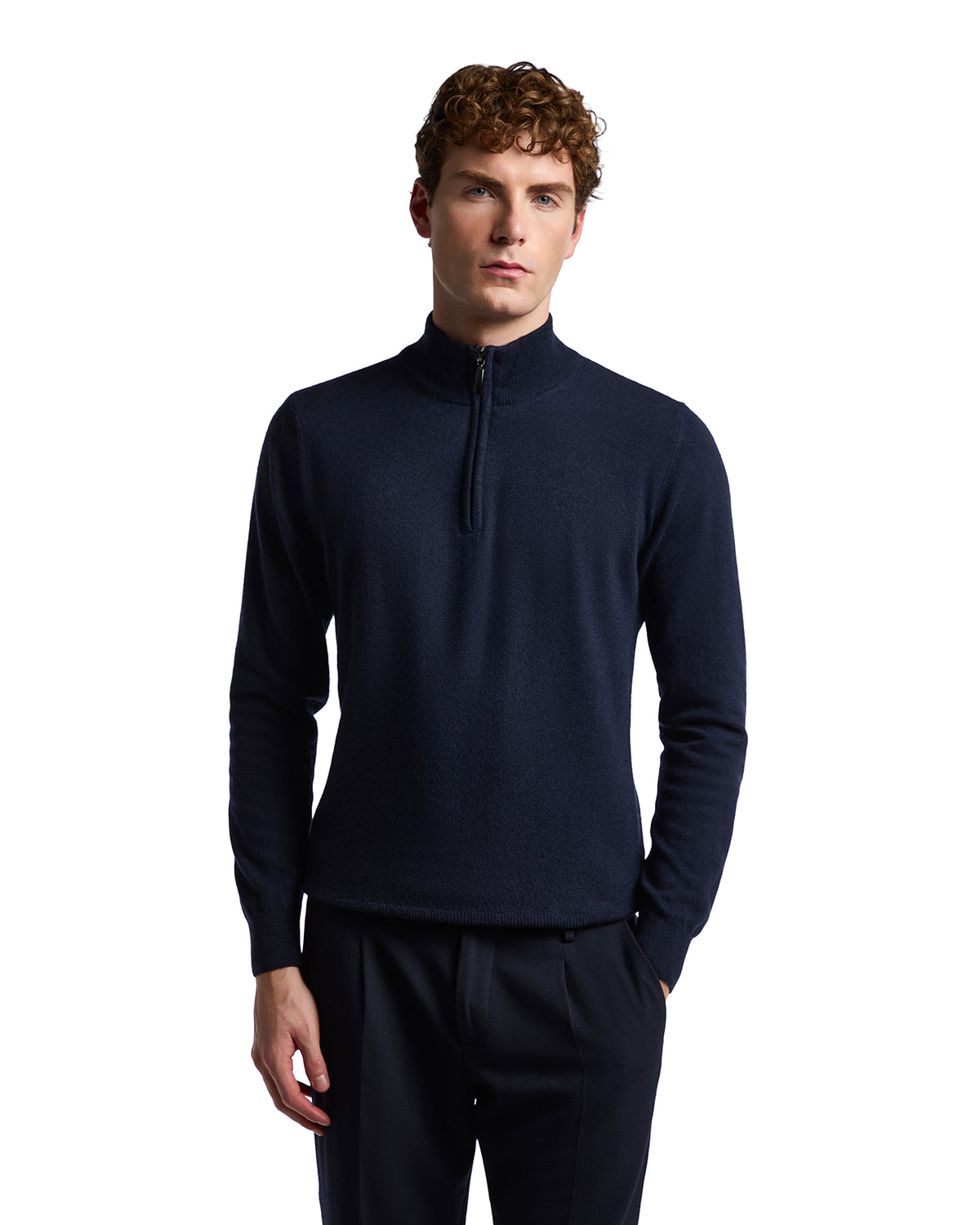 Lupetto con zip Rory in misto cachemire blu scuro
