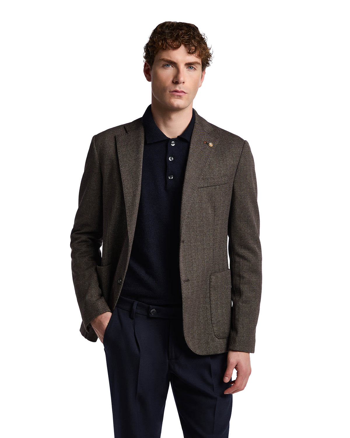 Chaqueta Harris Tweed espigada tabaco