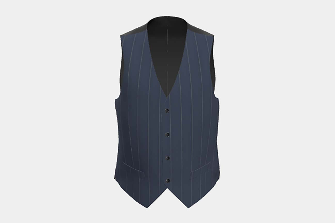 Gilet sur mesure en laine des années 130 à fines rayures bleues Caccioppoli
